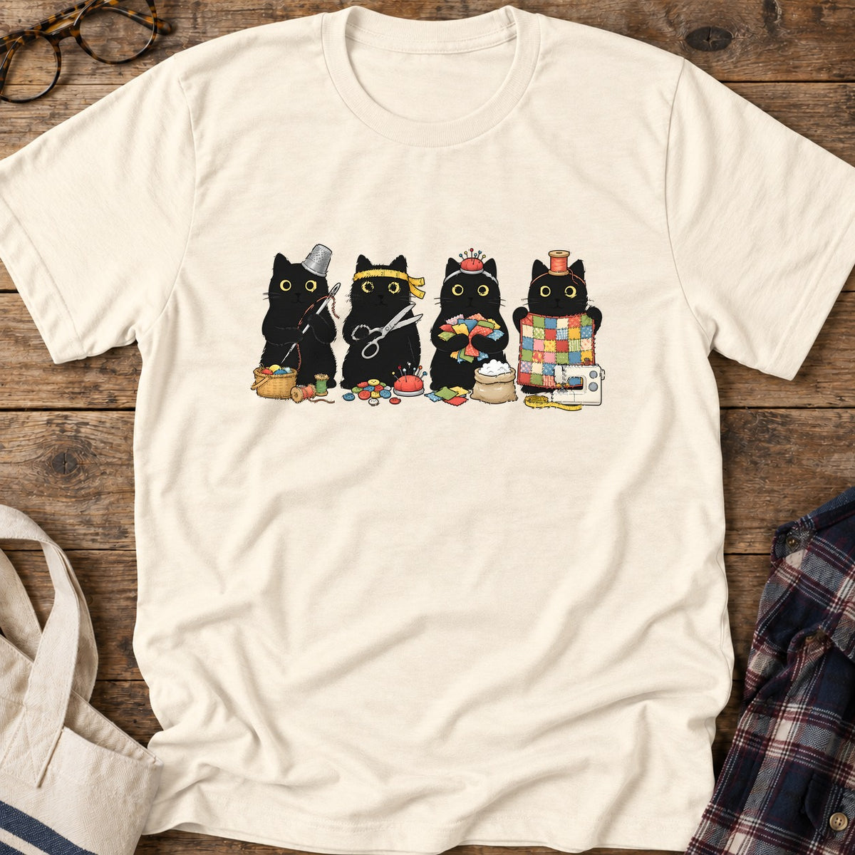 Sewing Cats T-Shirt in Natural