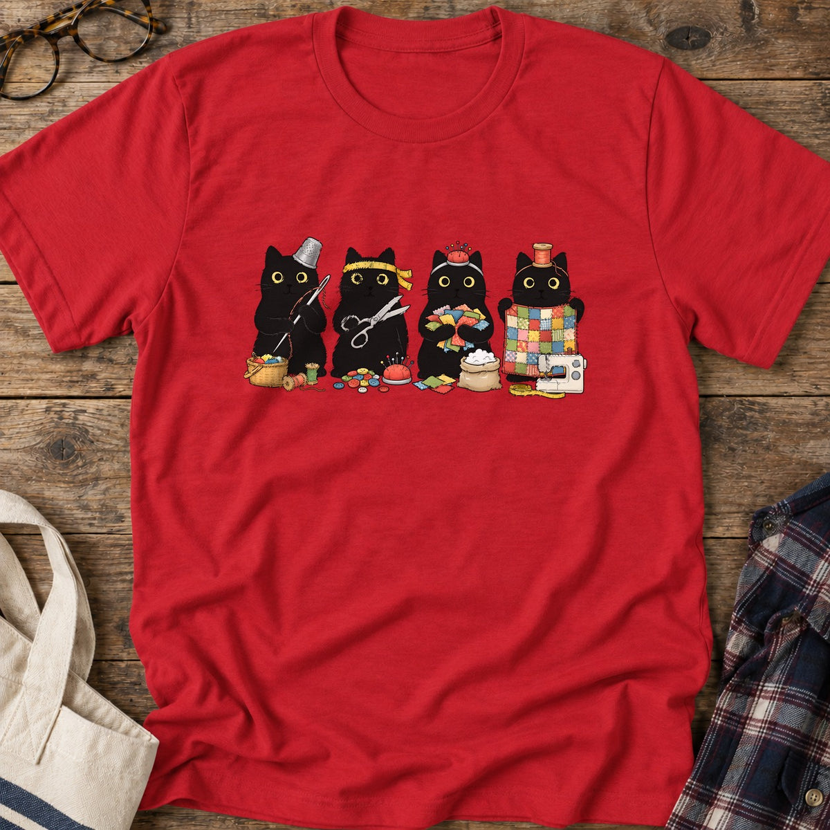 Sewing Cats T-Shirt in Red
