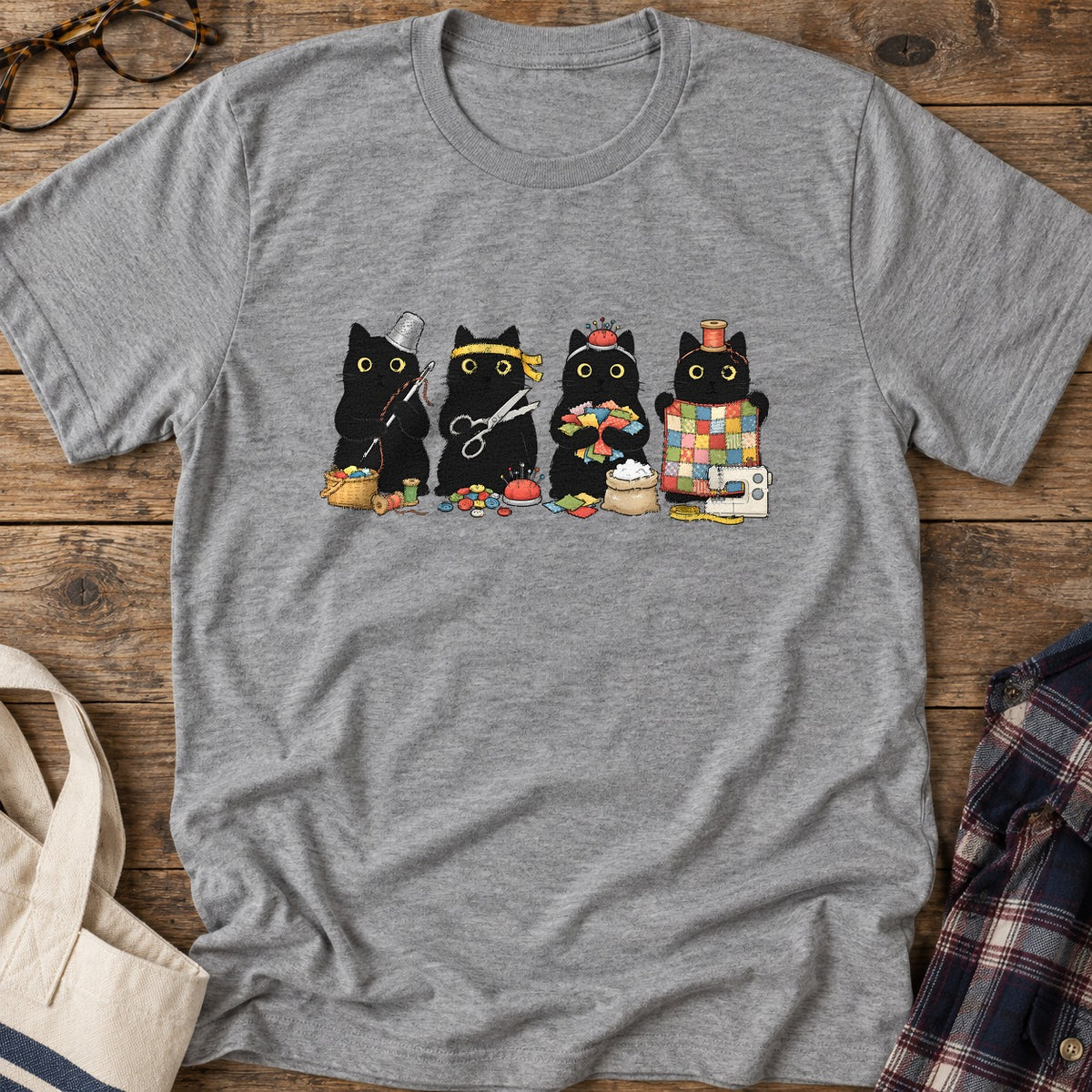 Sewing Cats T-Shirt in Sport Grey