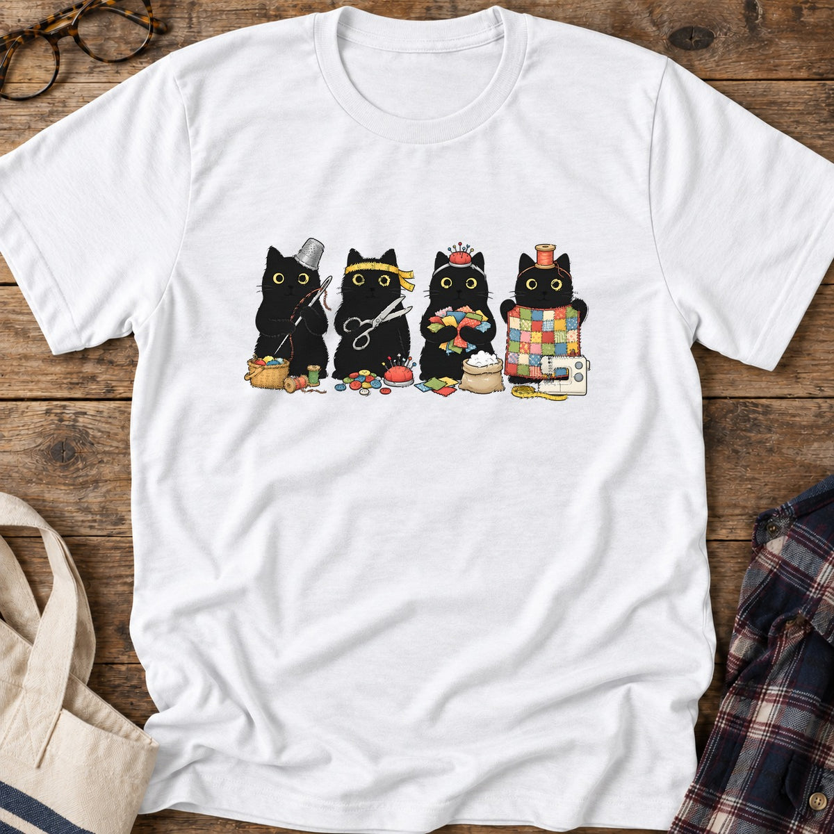 Sewing Cats T-Shirt in White