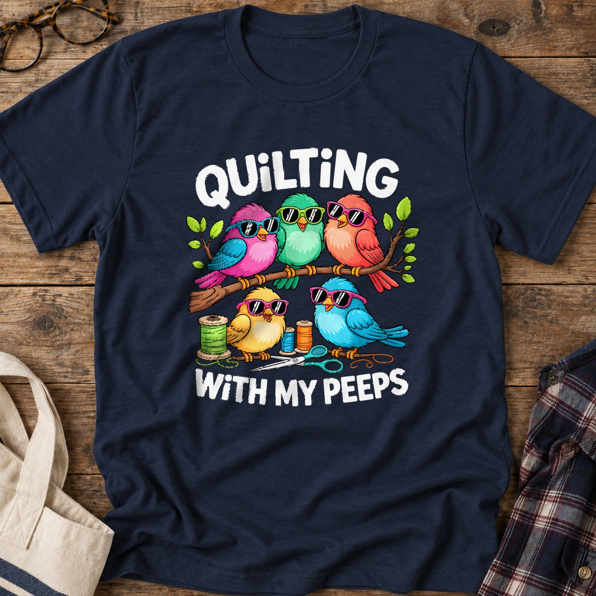 Quilting With My Peeps T-Shirt in Navy