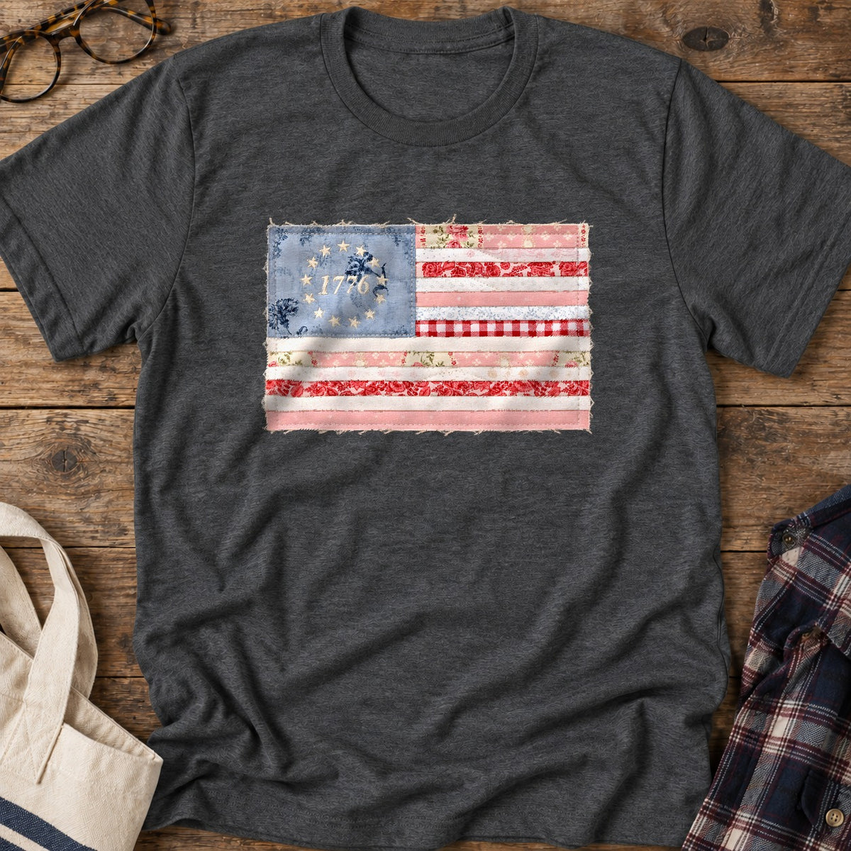 Quilted Rag Flag T-Shirt in Dark Heather