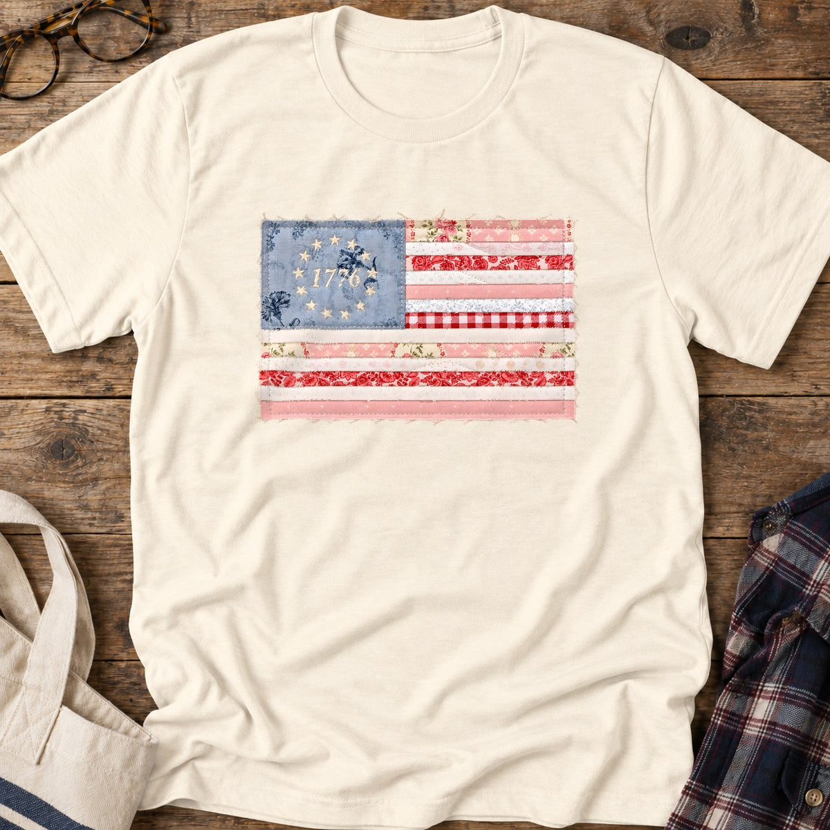 Quilted Rag Flag T-Shirt in Natural