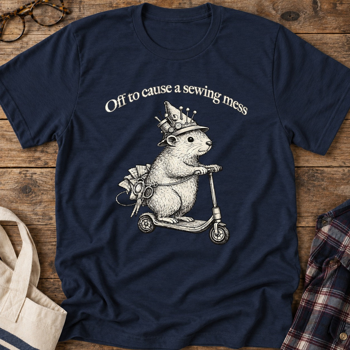 Sewing Mess Squirrel T-Shirt in Navy