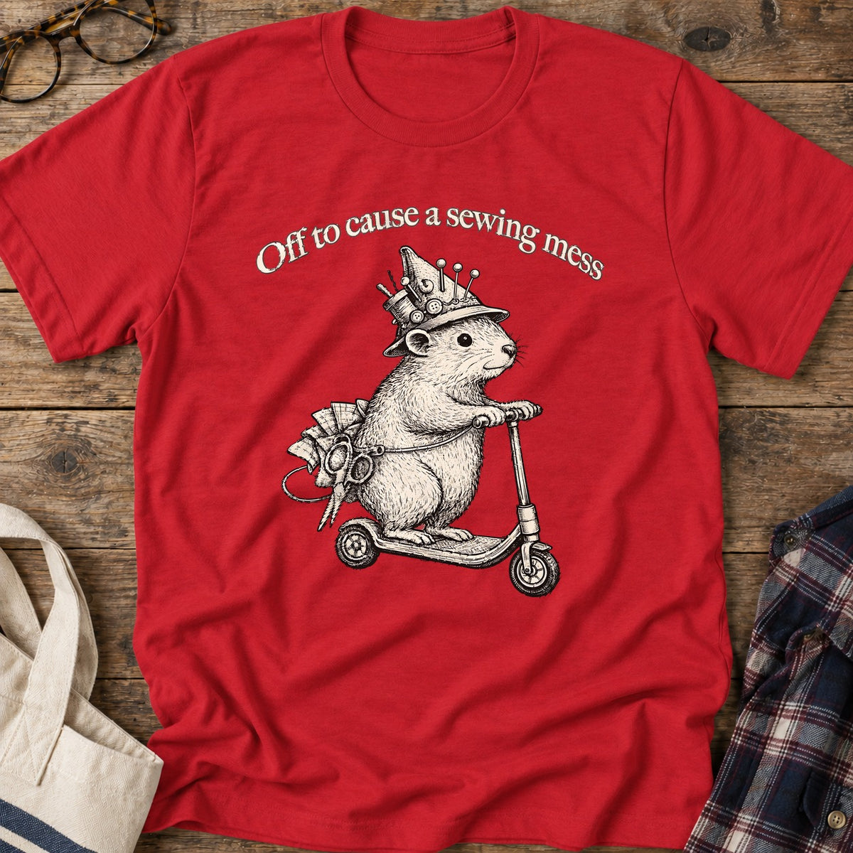 Sewing Mess Squirrel T-Shirt in Red