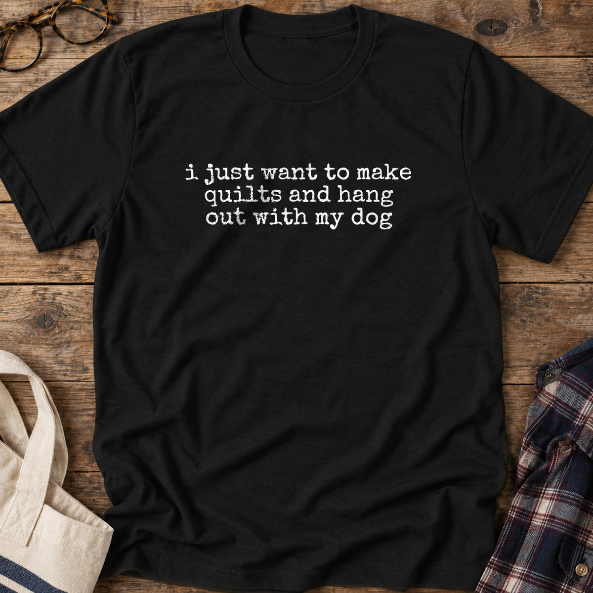 Quilts And Dogs T-Shirt in Black