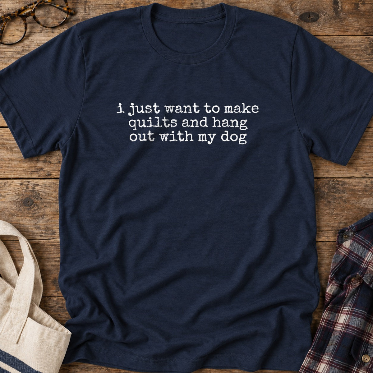 Quilts And Dogs T-Shirt in Navy