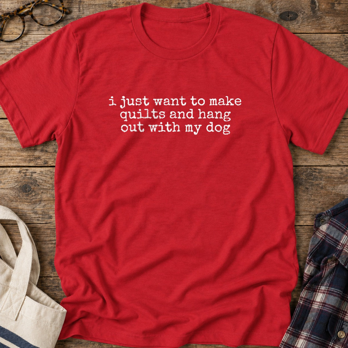 Quilts And Dogs T-Shirt in Red
