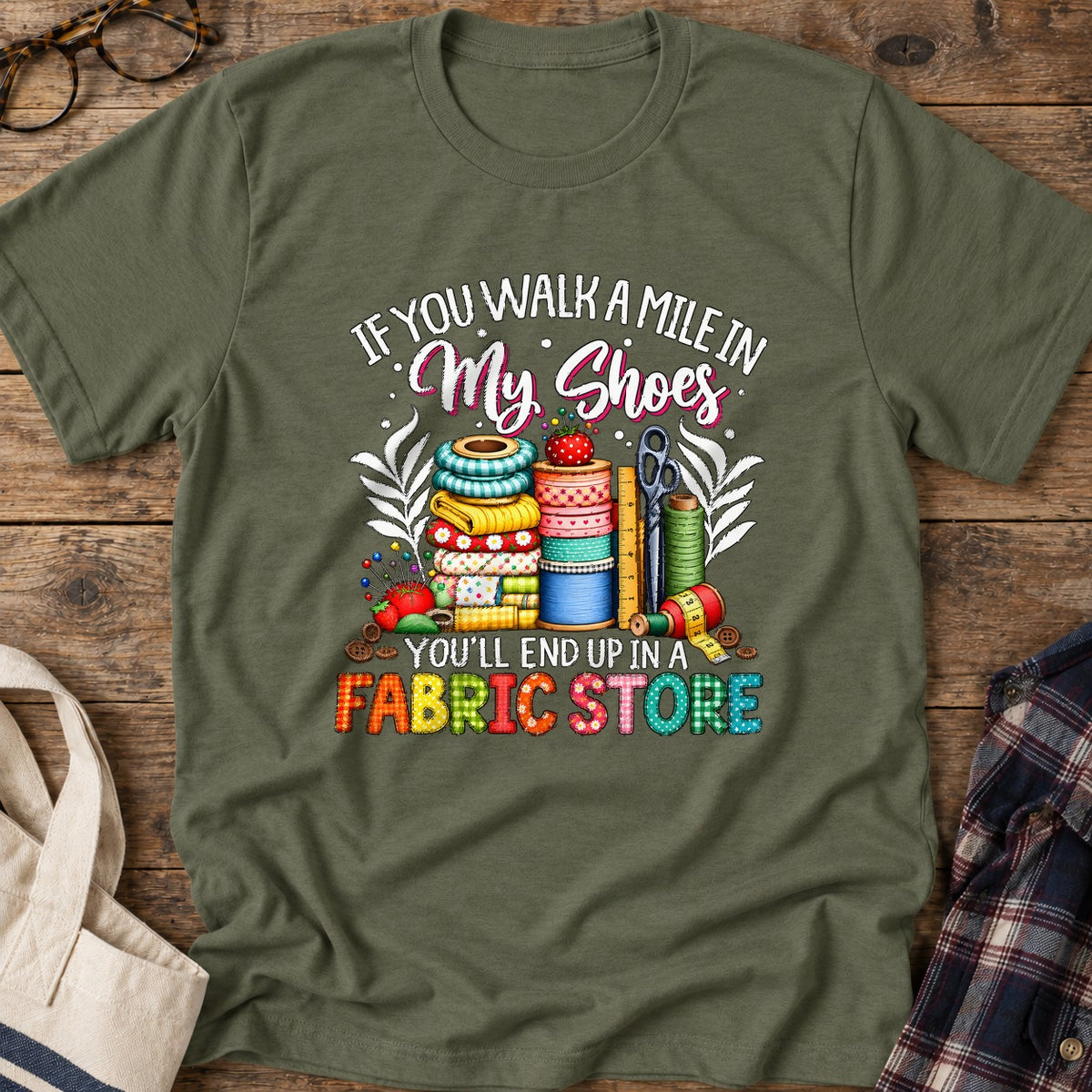 Fabric Store Shoes T-Shirt in Military Green