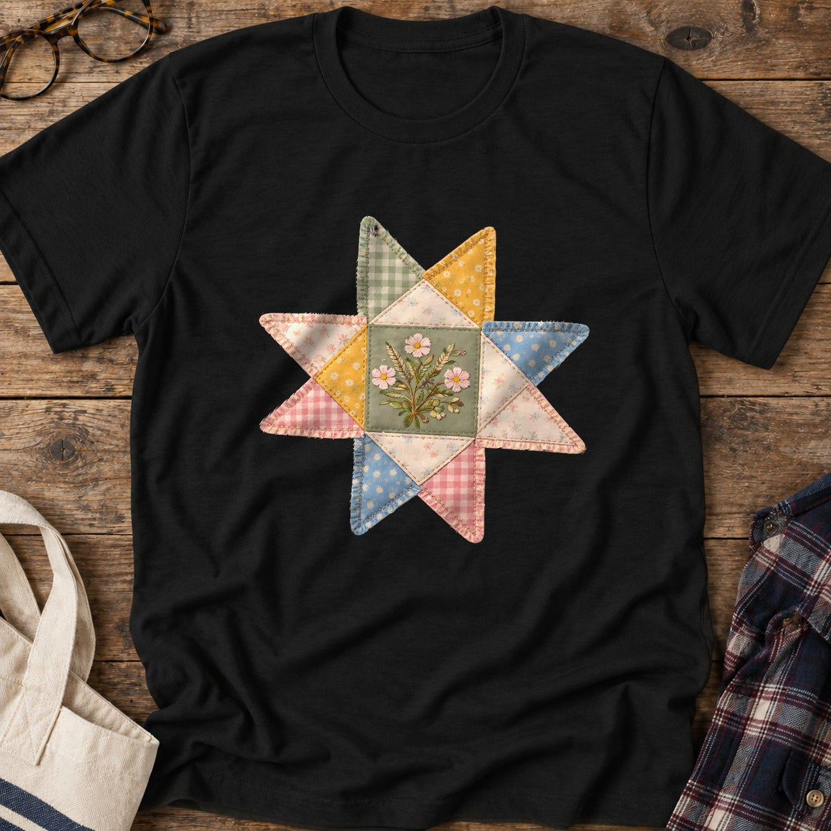 Patchwork Star T-Shirt in Black