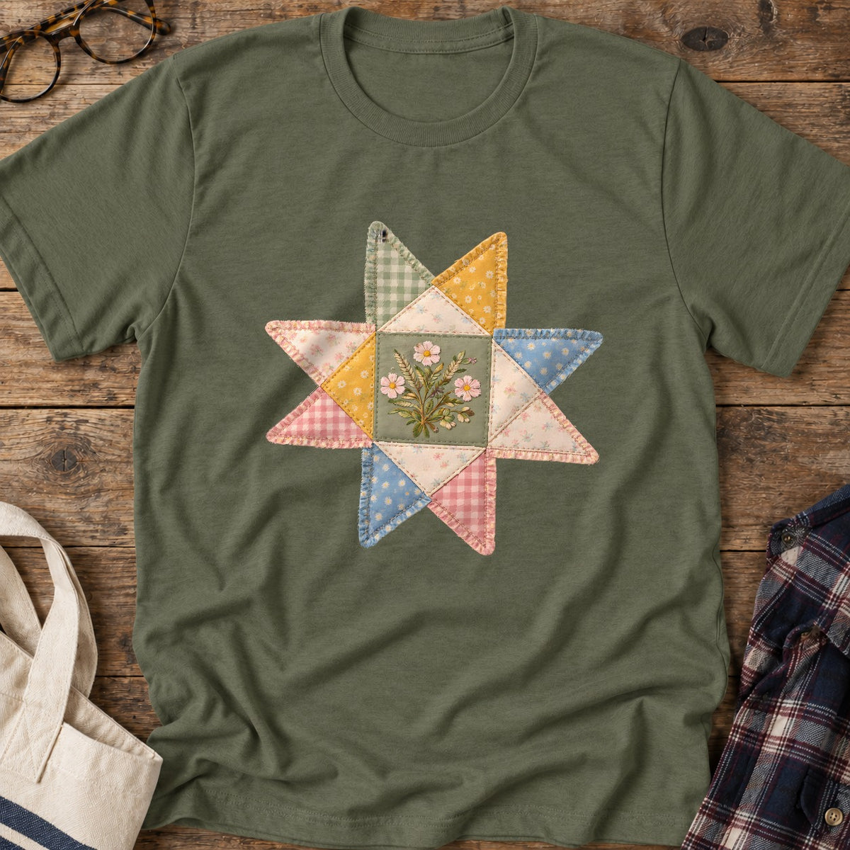 Patchwork Star T-Shirt in Military Green