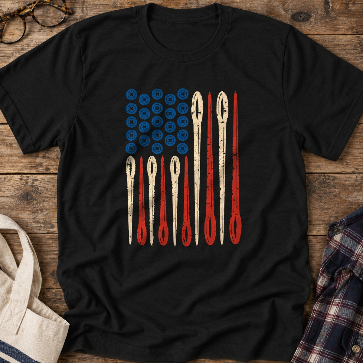 Sewing Flag T-Shirt in Black