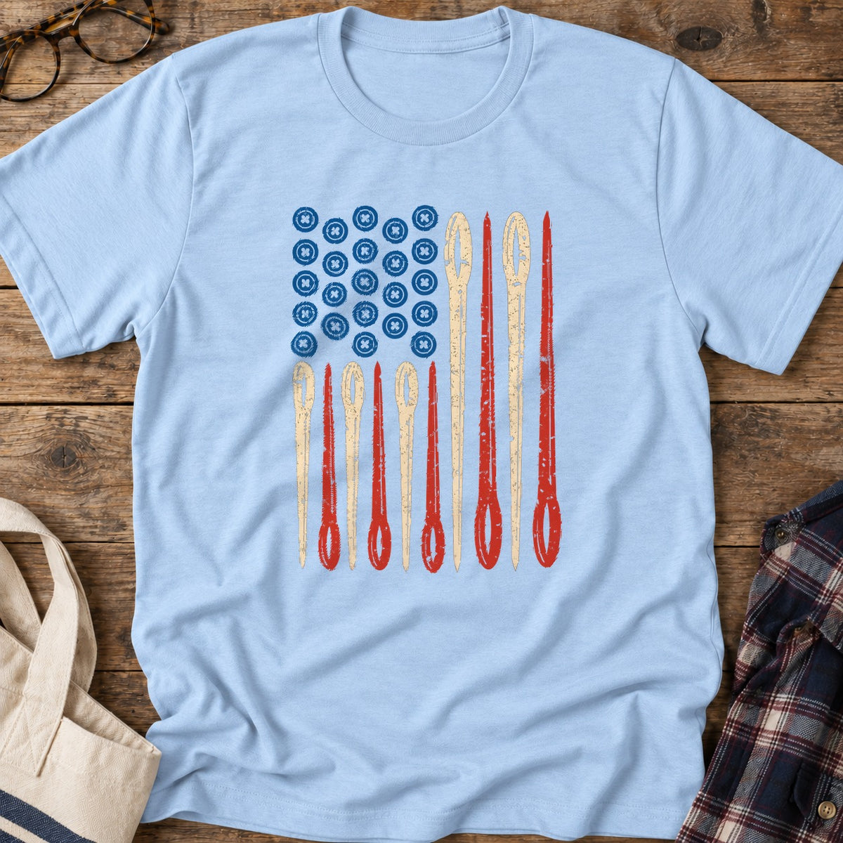 Sewing Flag T-Shirt in Light Blue