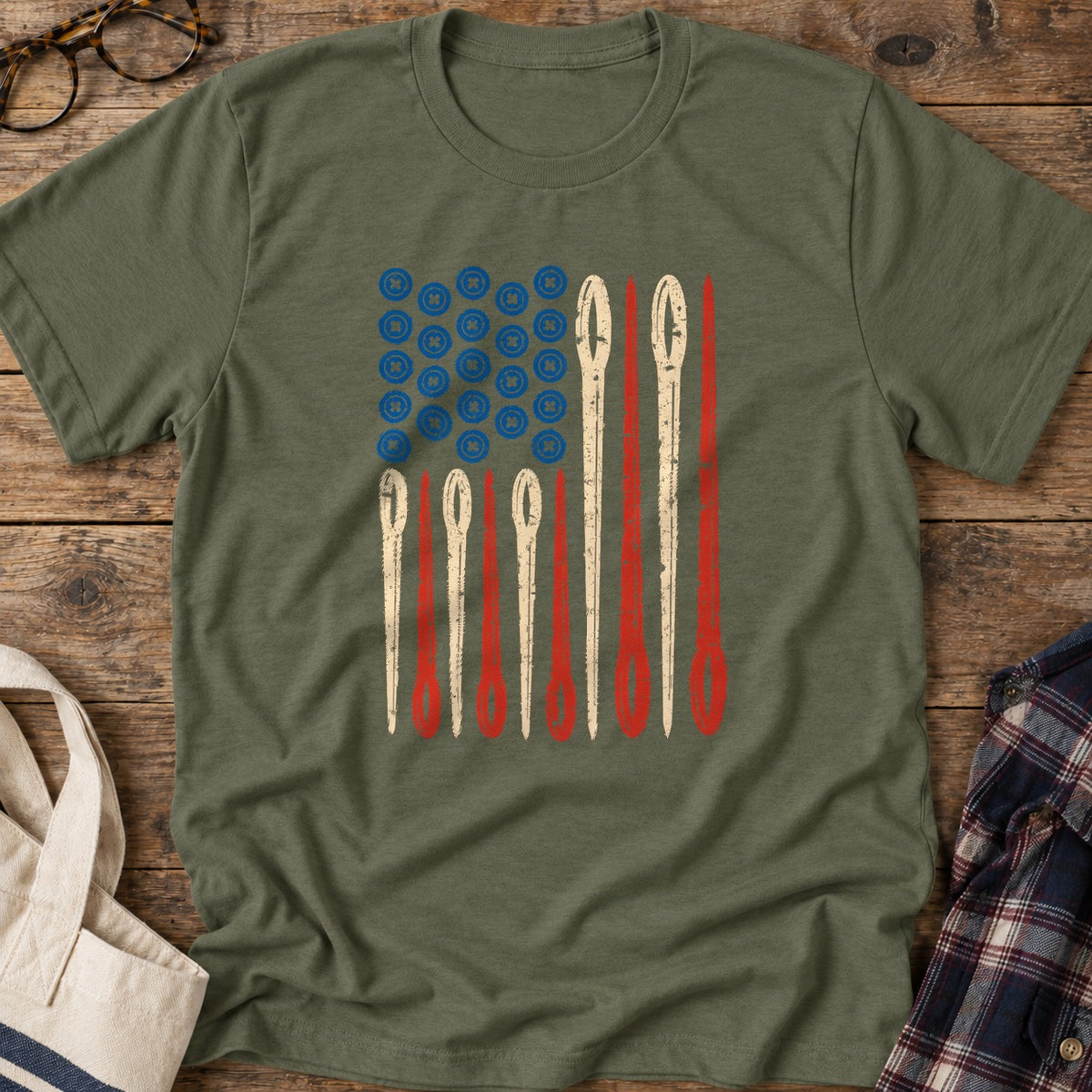 Sewing Flag T-Shirt in Military Green