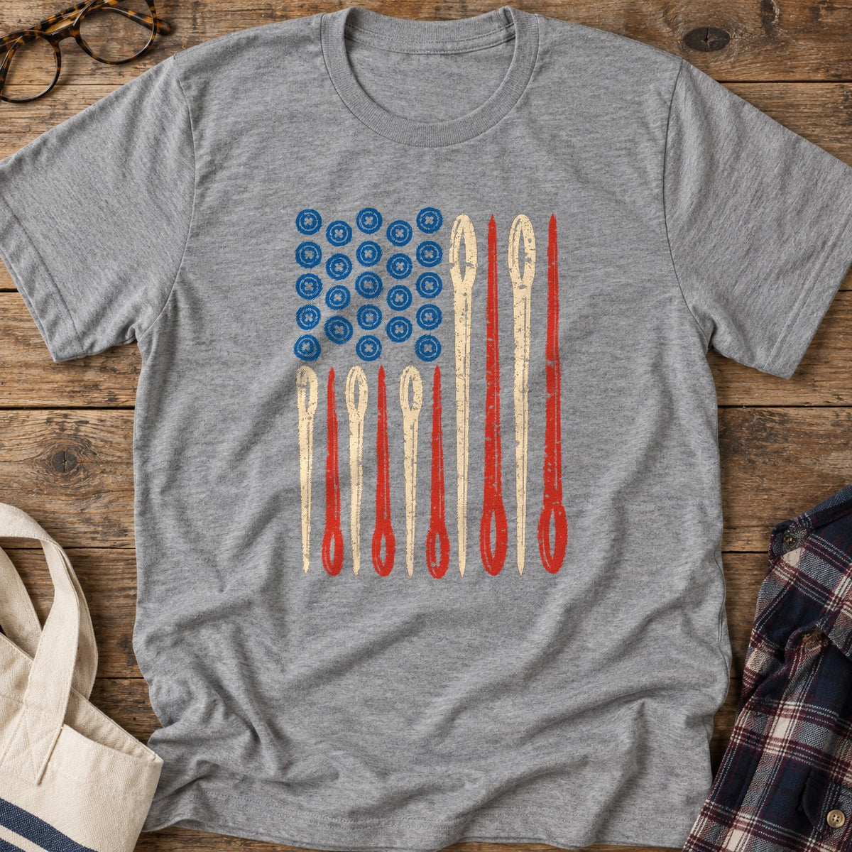 Sewing Flag T-Shirt in Sport Grey