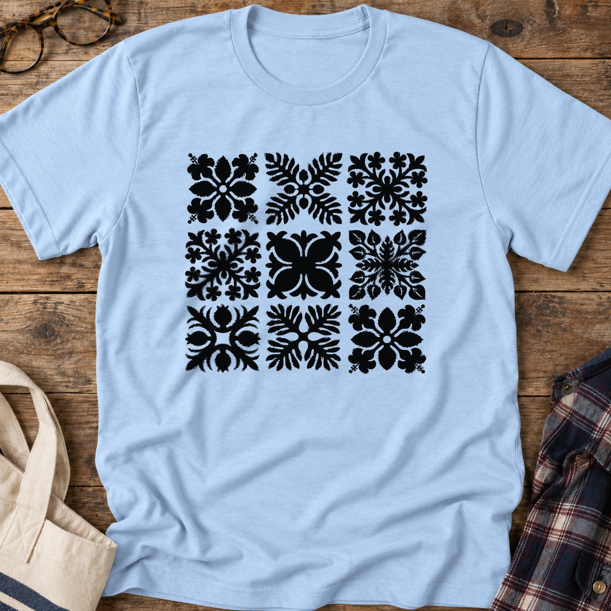Hawaiian Quilt Blocks T-Shirt in Light Blue