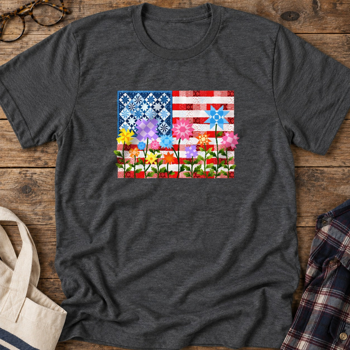 Stars Stripes Stitches T-Shirt in Dark Heather