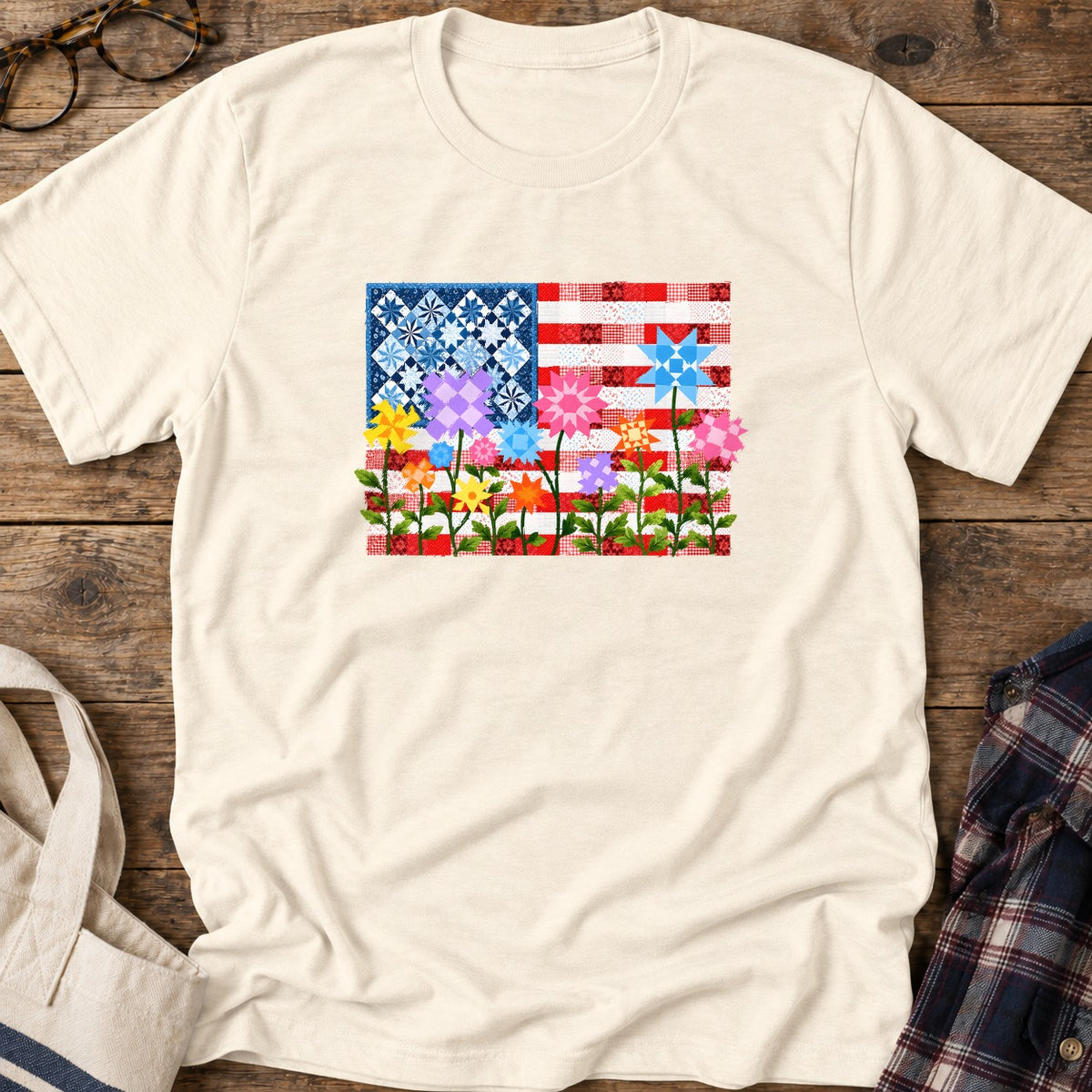 Stars Stripes Stitches T-Shirt in Natural