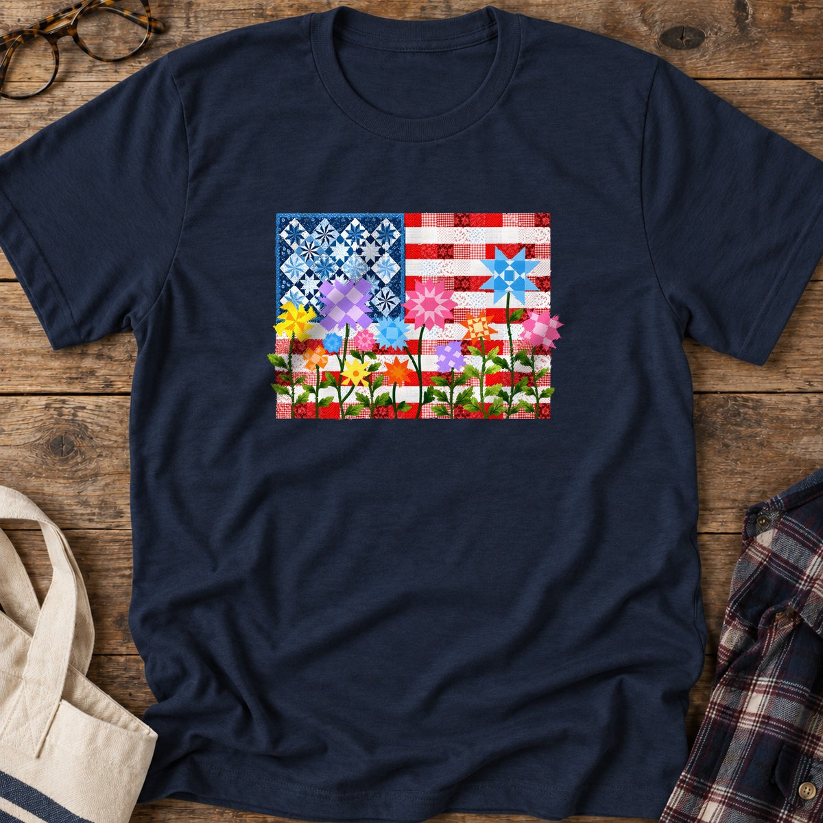 Stars Stripes Stitches T-Shirt in Navy