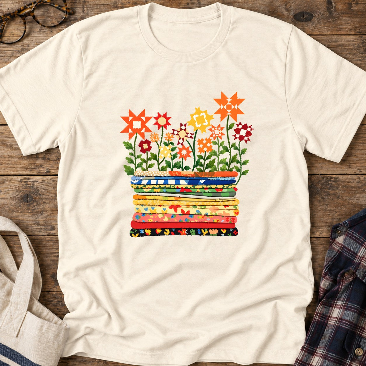 Quilt Blooms T-Shirt in Natural