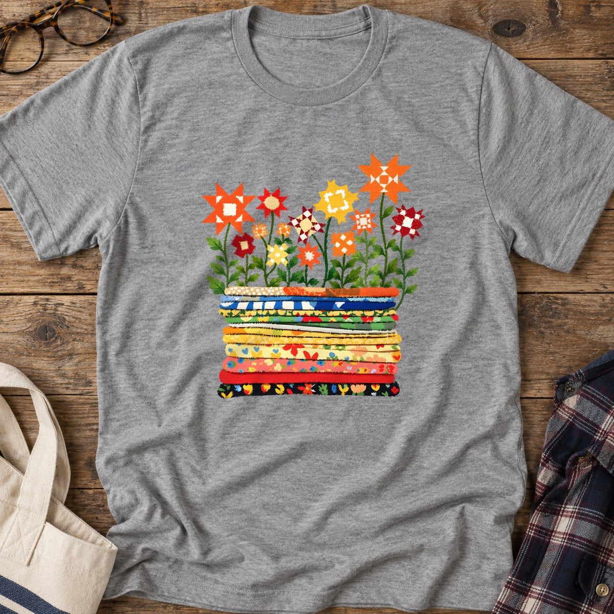 Quilt Blooms T-Shirt in Sport Grey