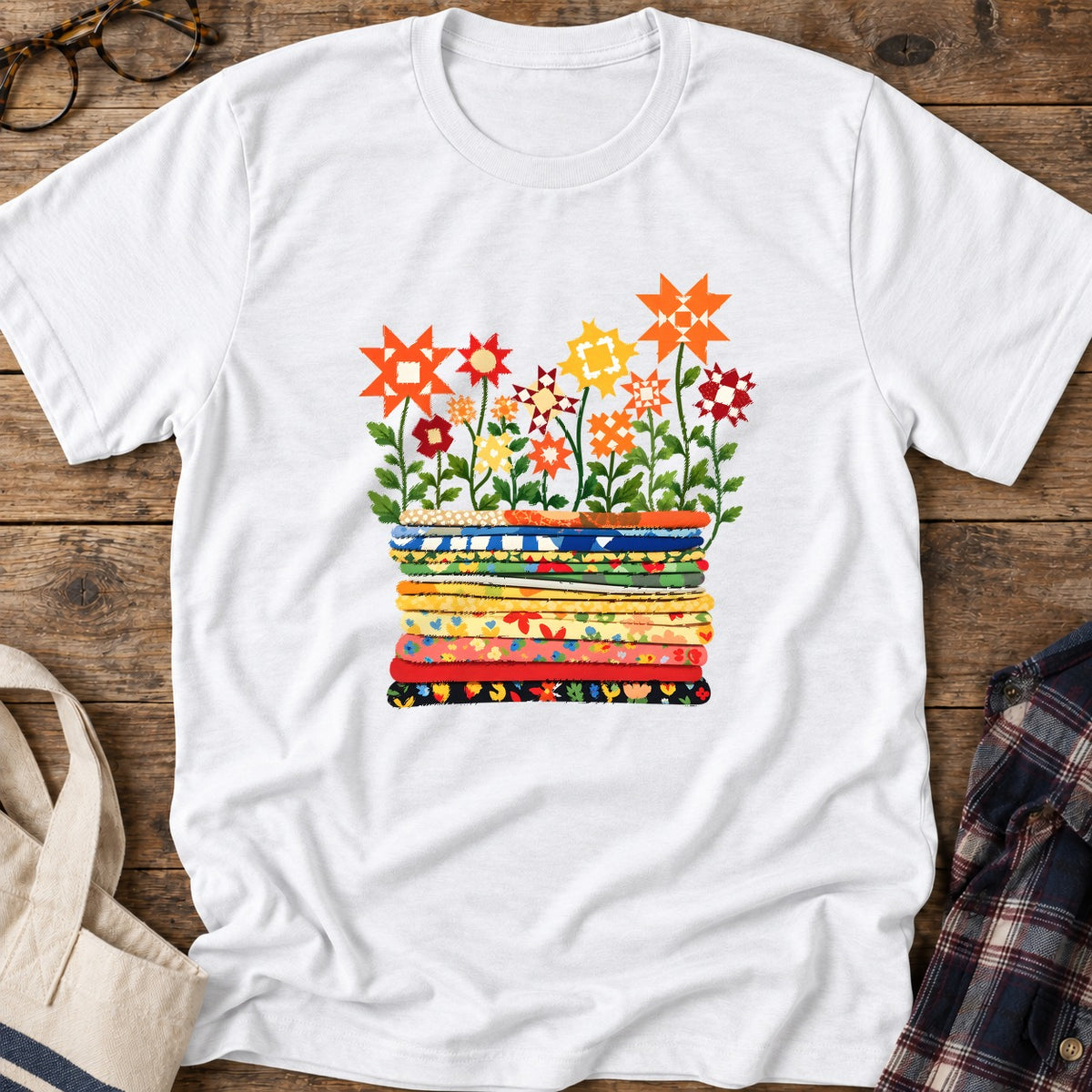 Quilt Blooms T-Shirt in White