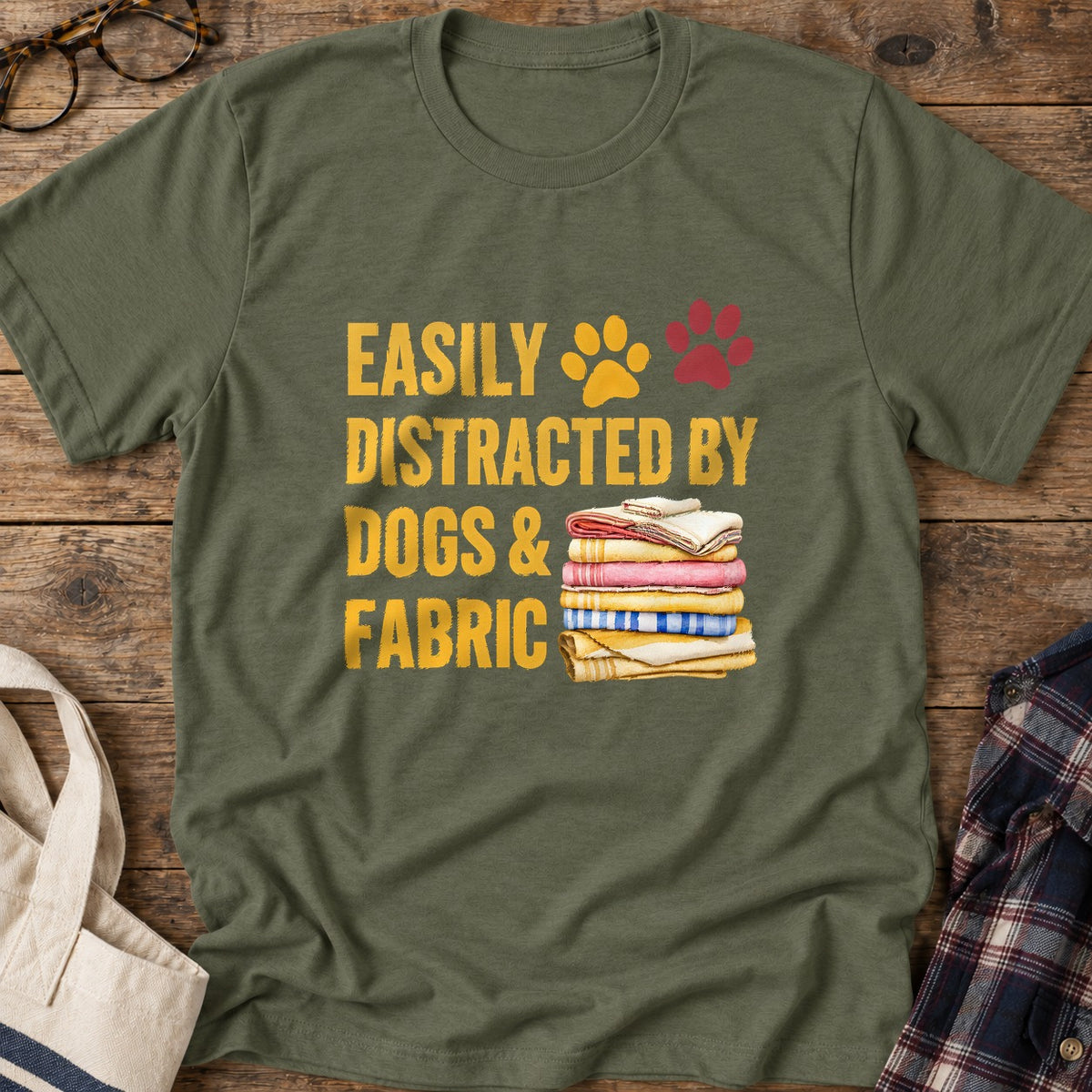 Dogs And Fabric T-Shirt in Military Green