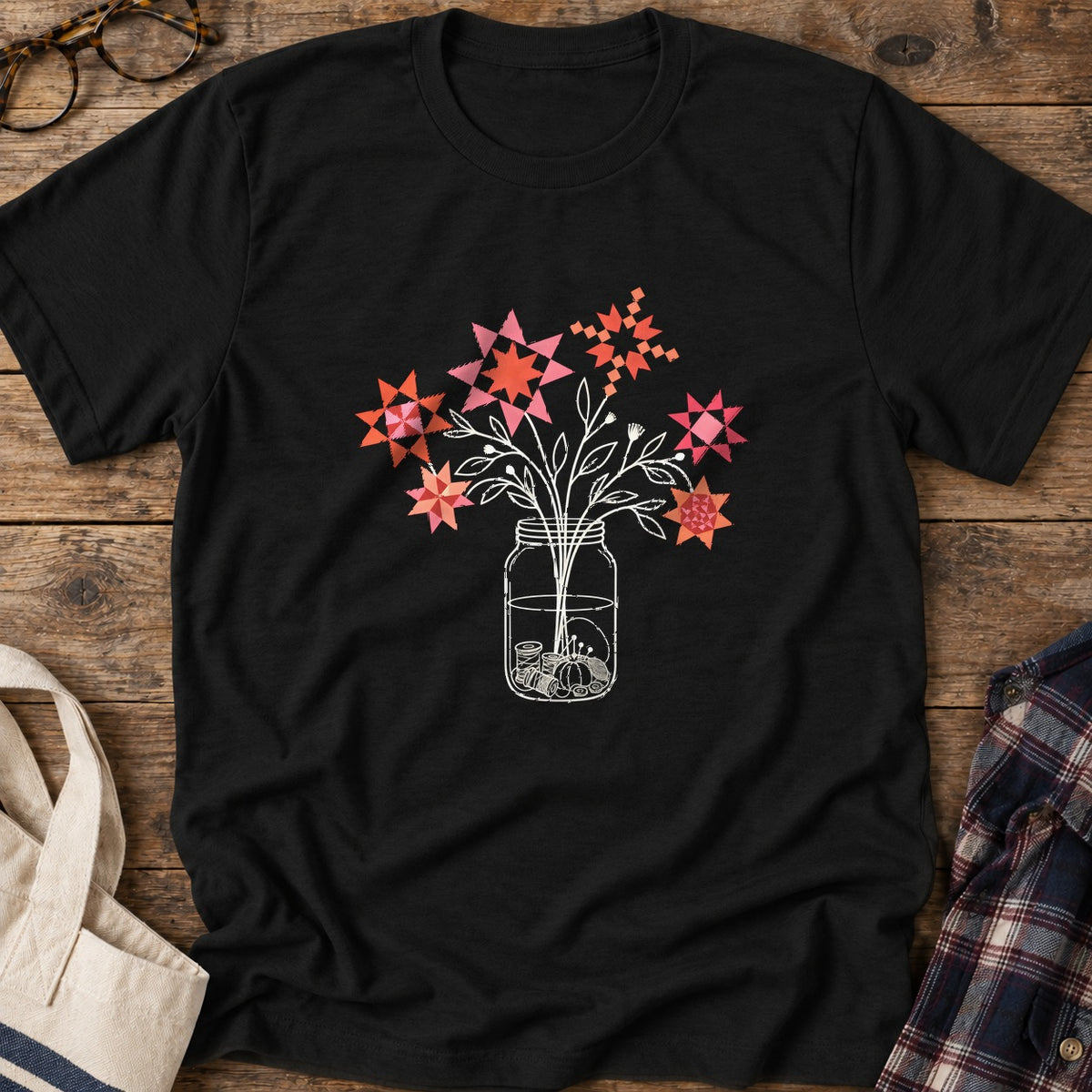 Patchwork Posy Jar T-Shirt in Black