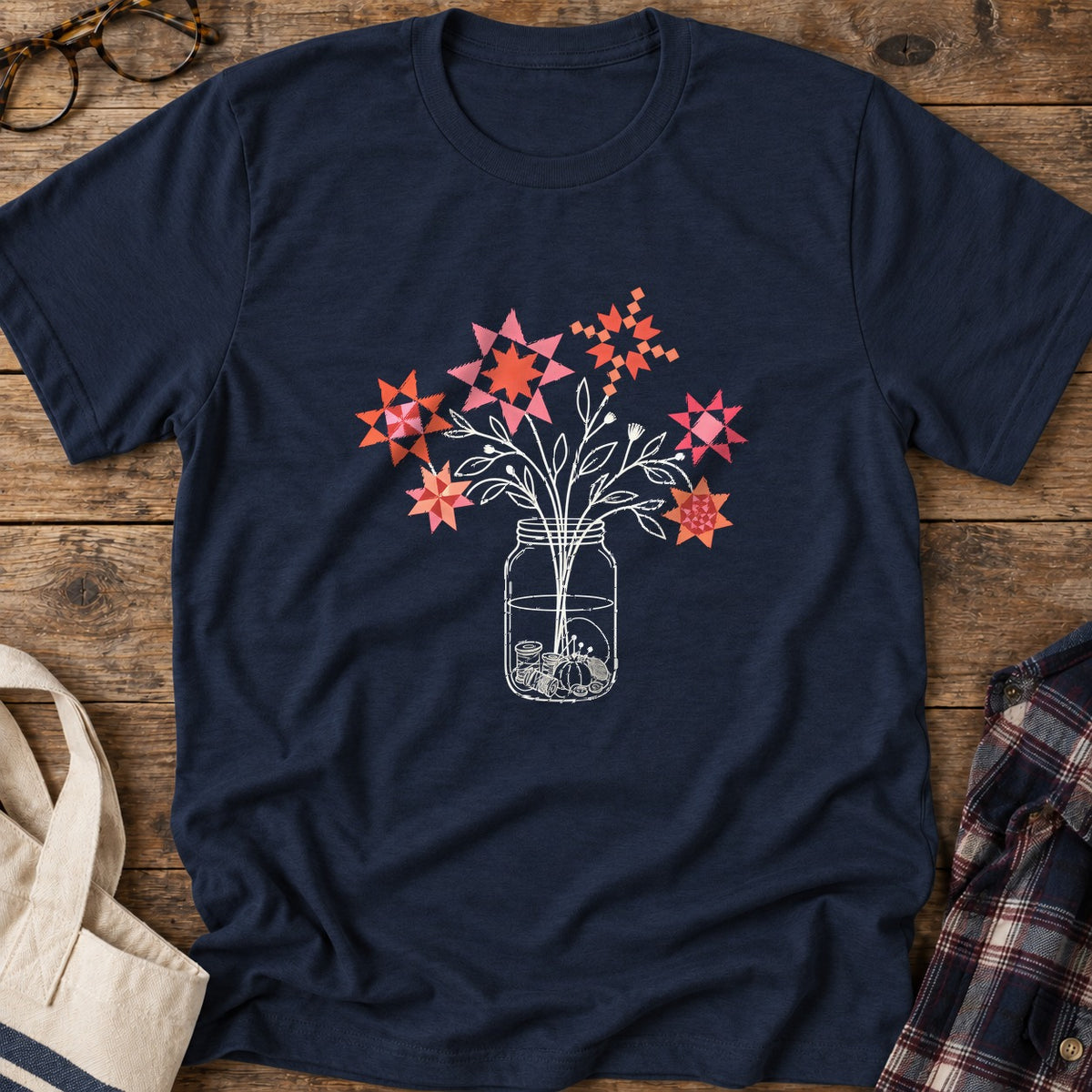Patchwork Posy Jar T-Shirt in Navy