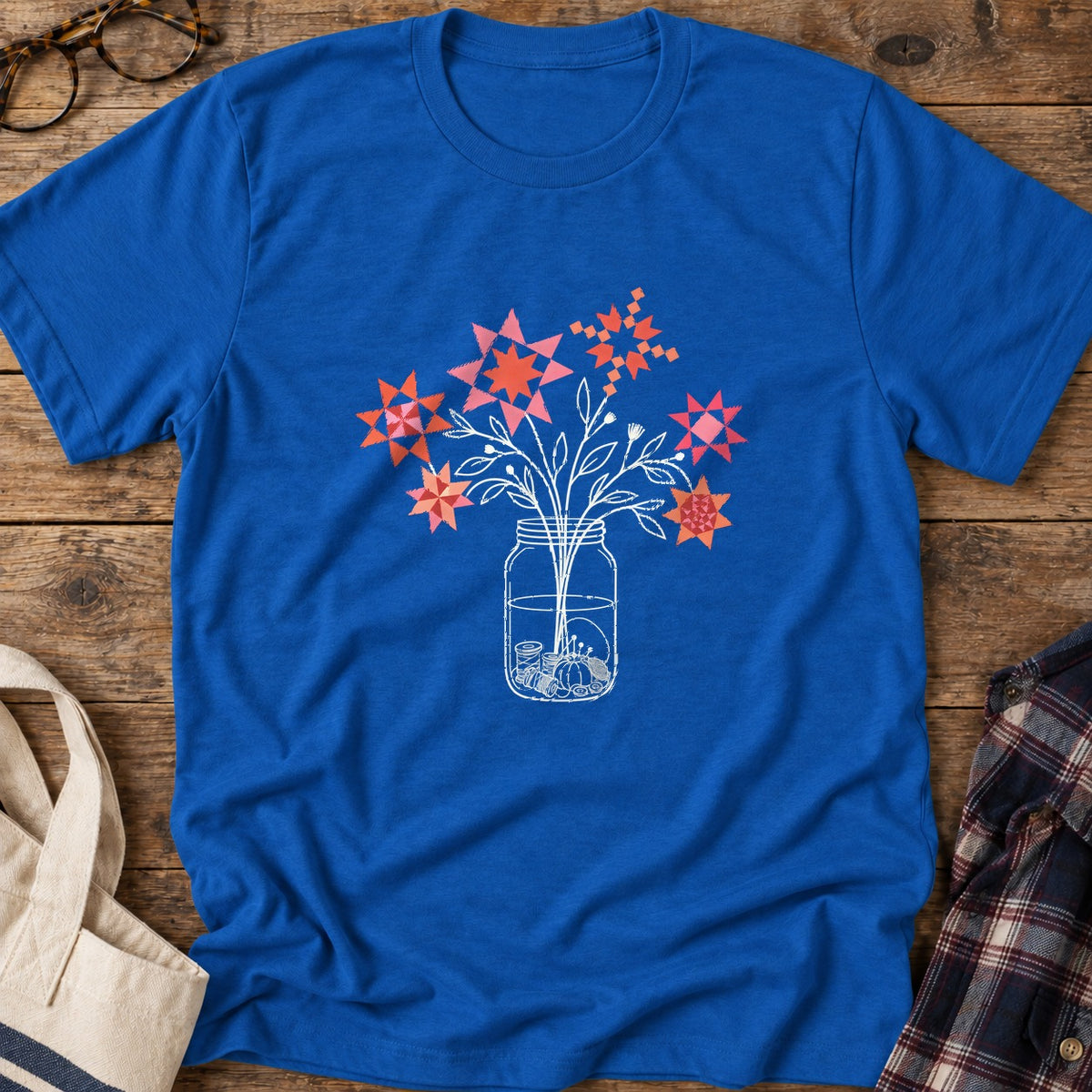 Patchwork Posy Jar T-Shirt in Royal