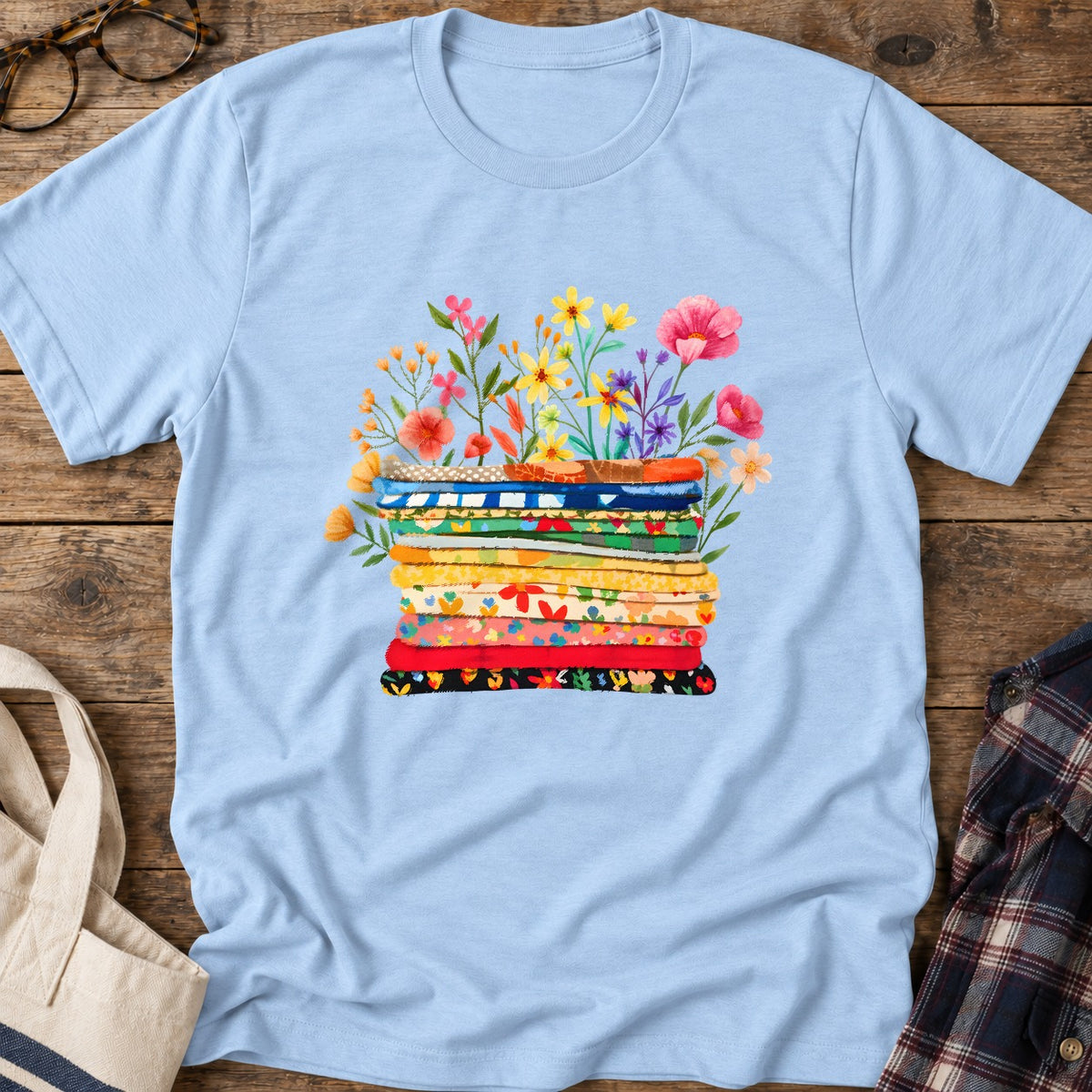 Floral Fabric T-Shirt in Light Blue