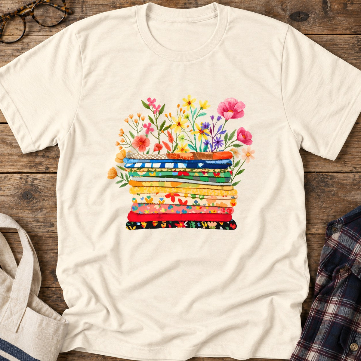 Floral Fabric T-Shirt in Natural