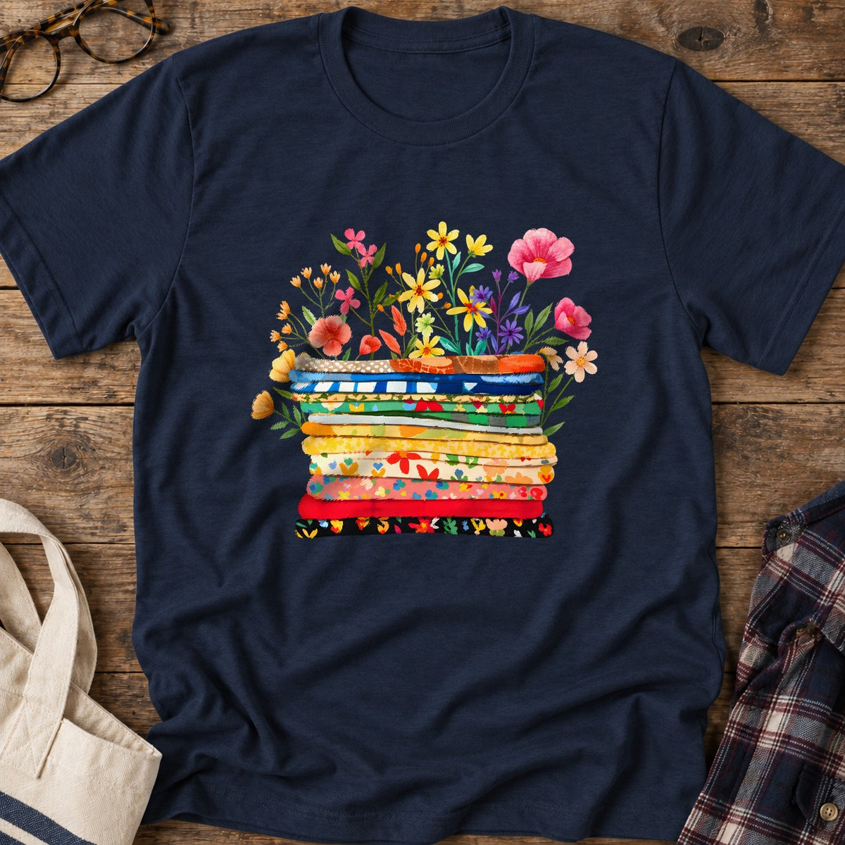 Floral Fabric T-Shirt in Navy