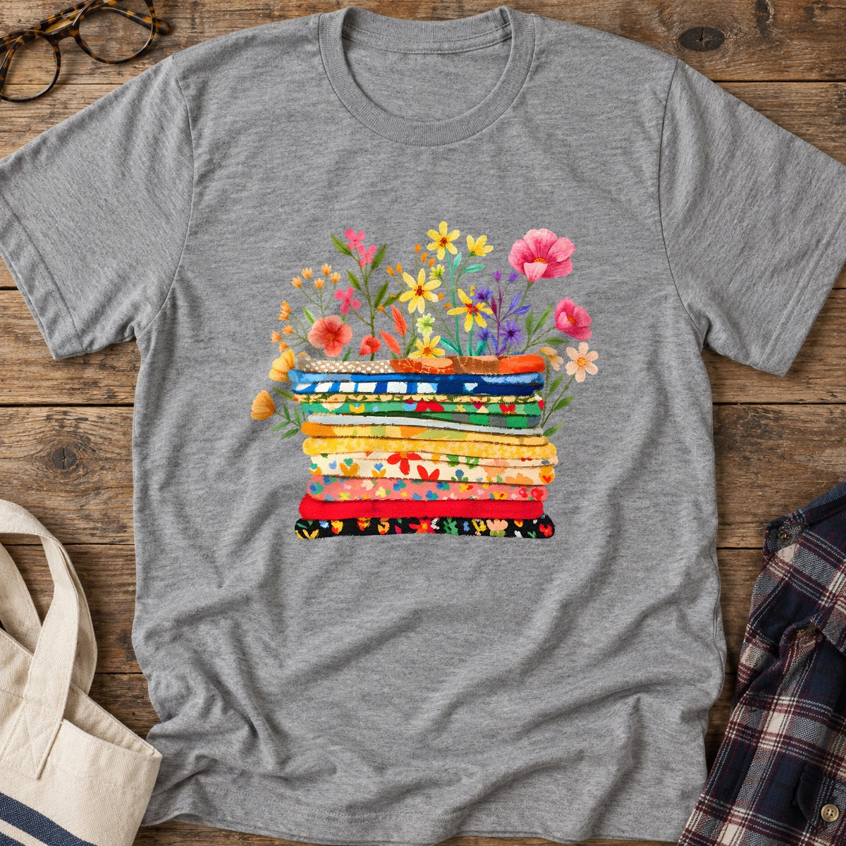 Floral Fabric T-Shirt in Sport Grey