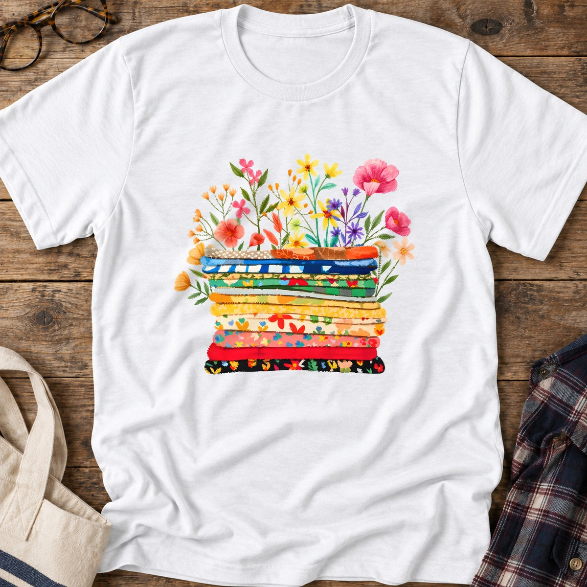 Floral Fabric T-Shirt in White