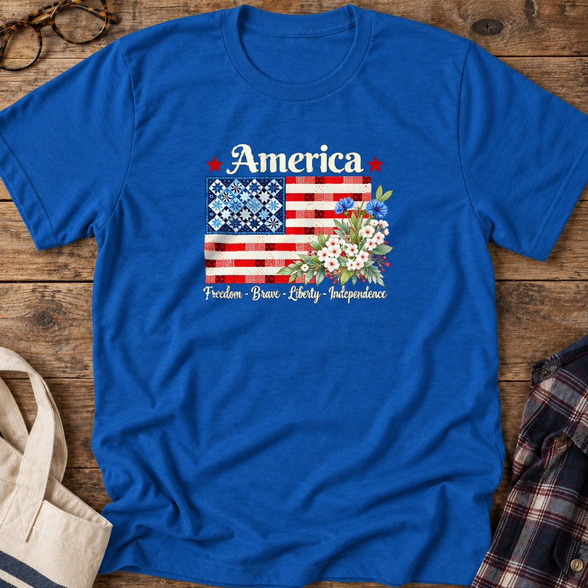 American Patchwork Bloom T-Shirt in Royal