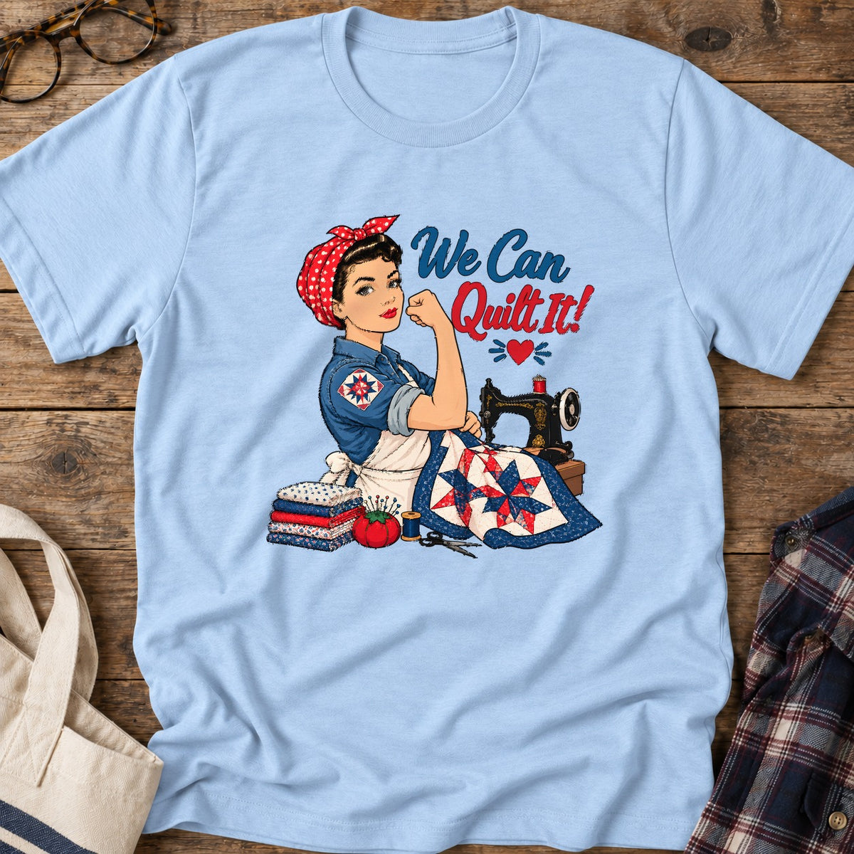 Quilt It T-Shirt in Light Blue
