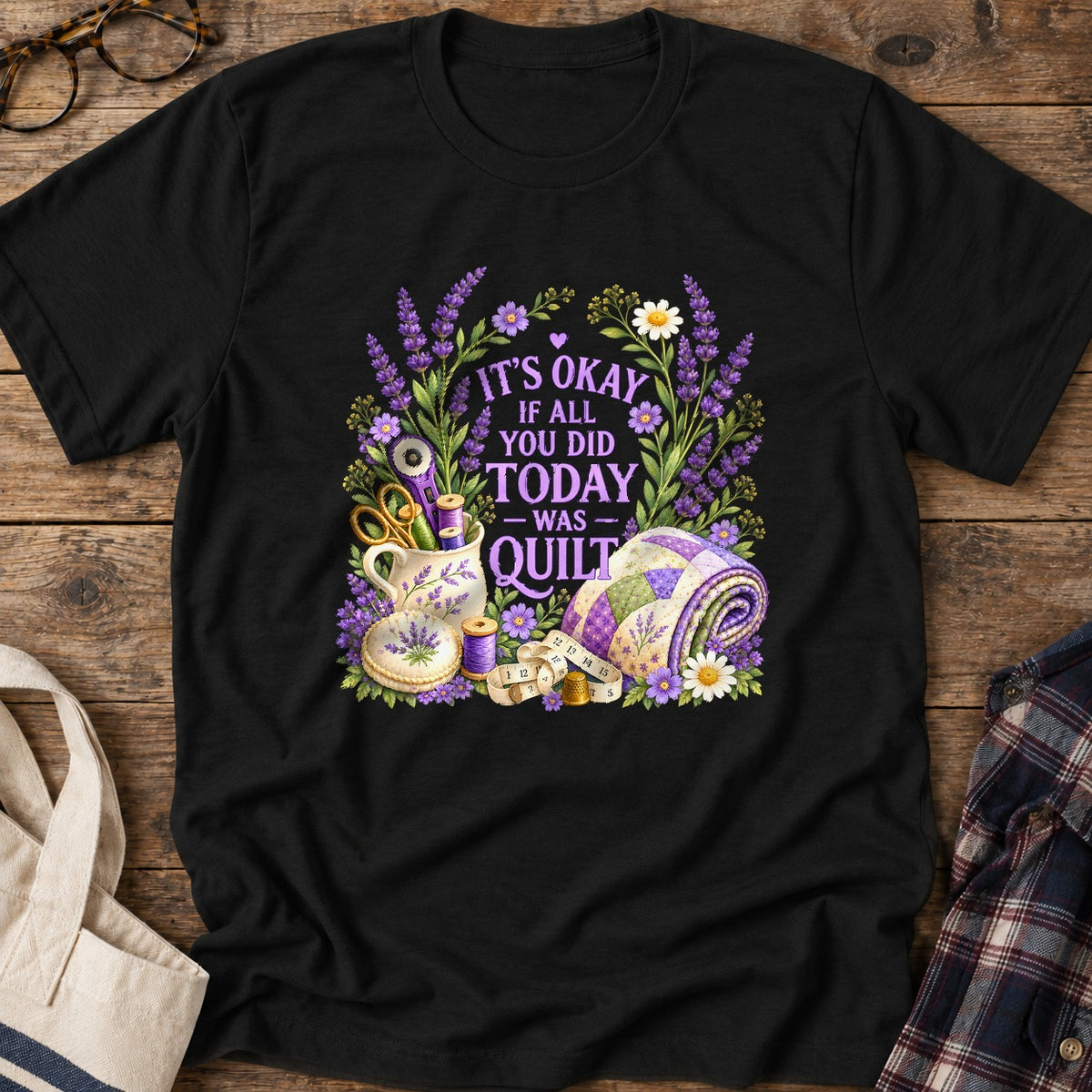Productive Quilt Days T-Shirt in Black