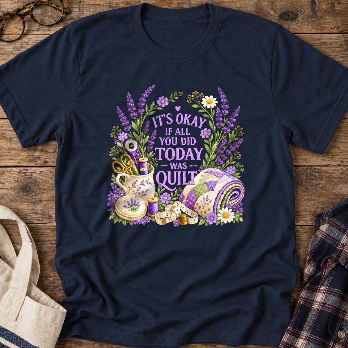 Productive Quilt Days T-Shirt in Navy