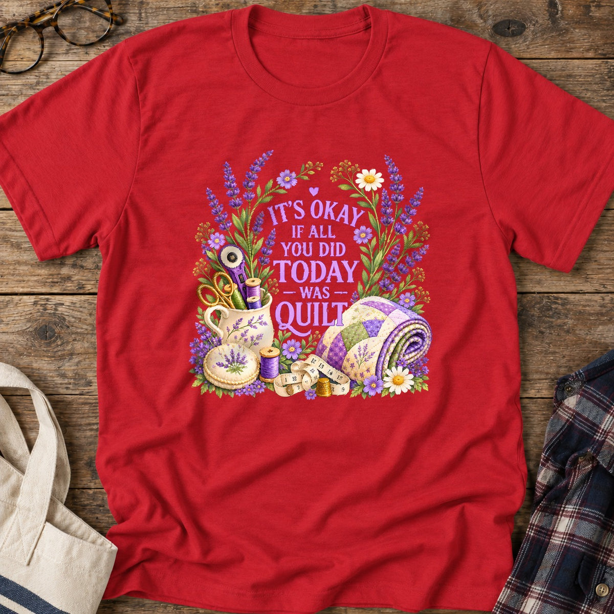 Productive Quilt Days T-Shirt in Red