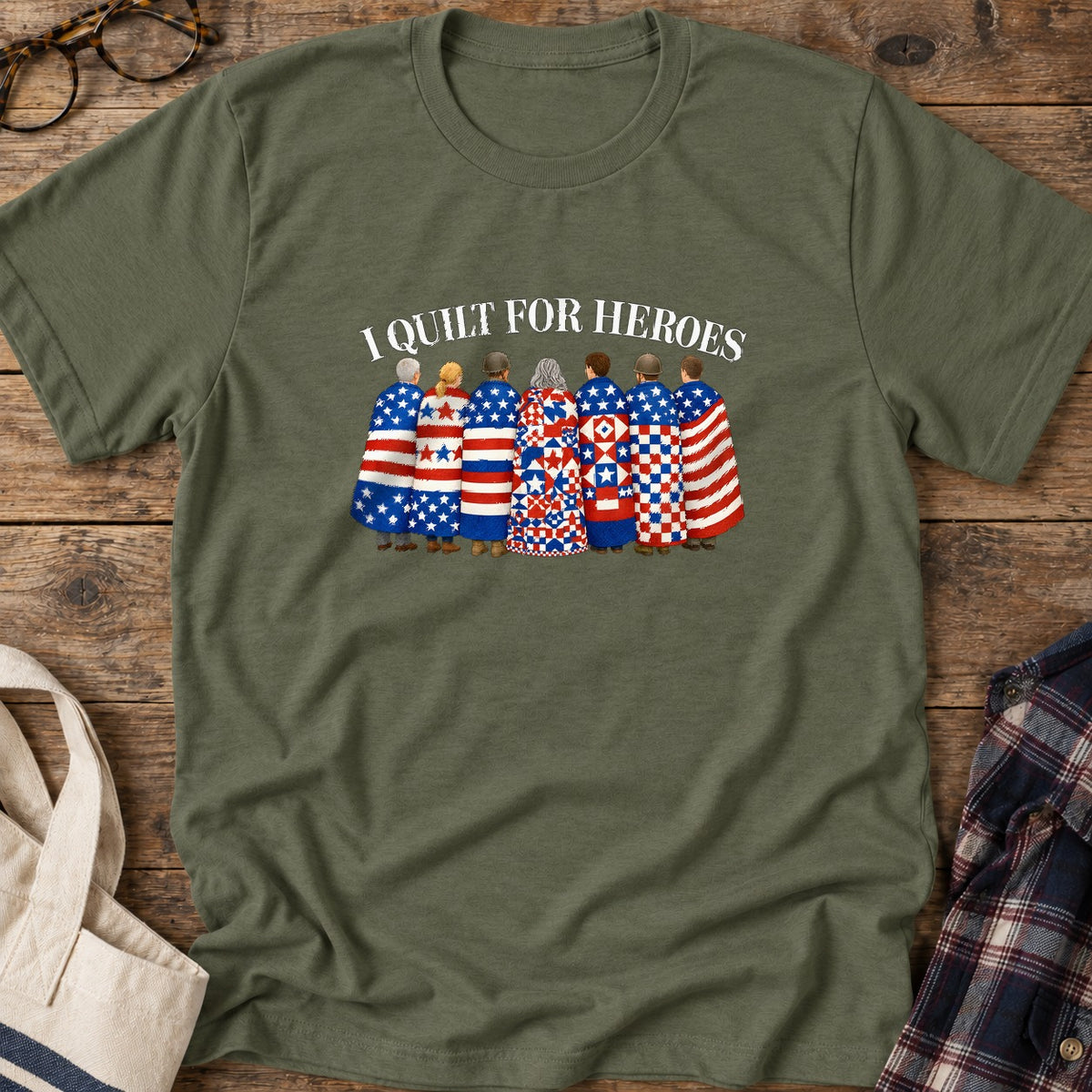 Quilts Of Honor T-Shirt in Military Green