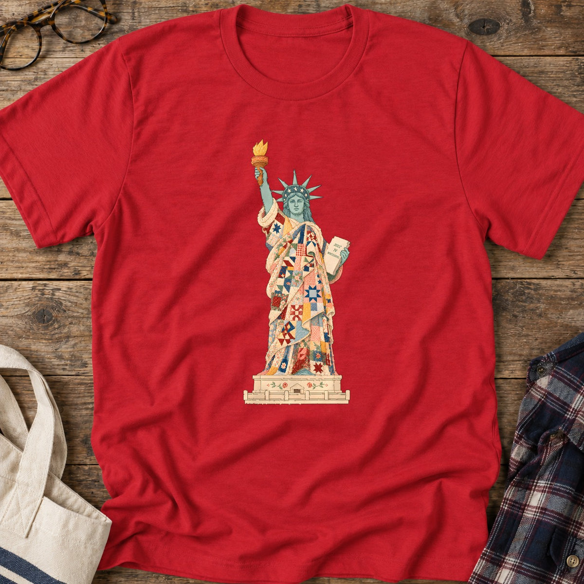 Patchwork Lady Liberty T-Shirt in Red