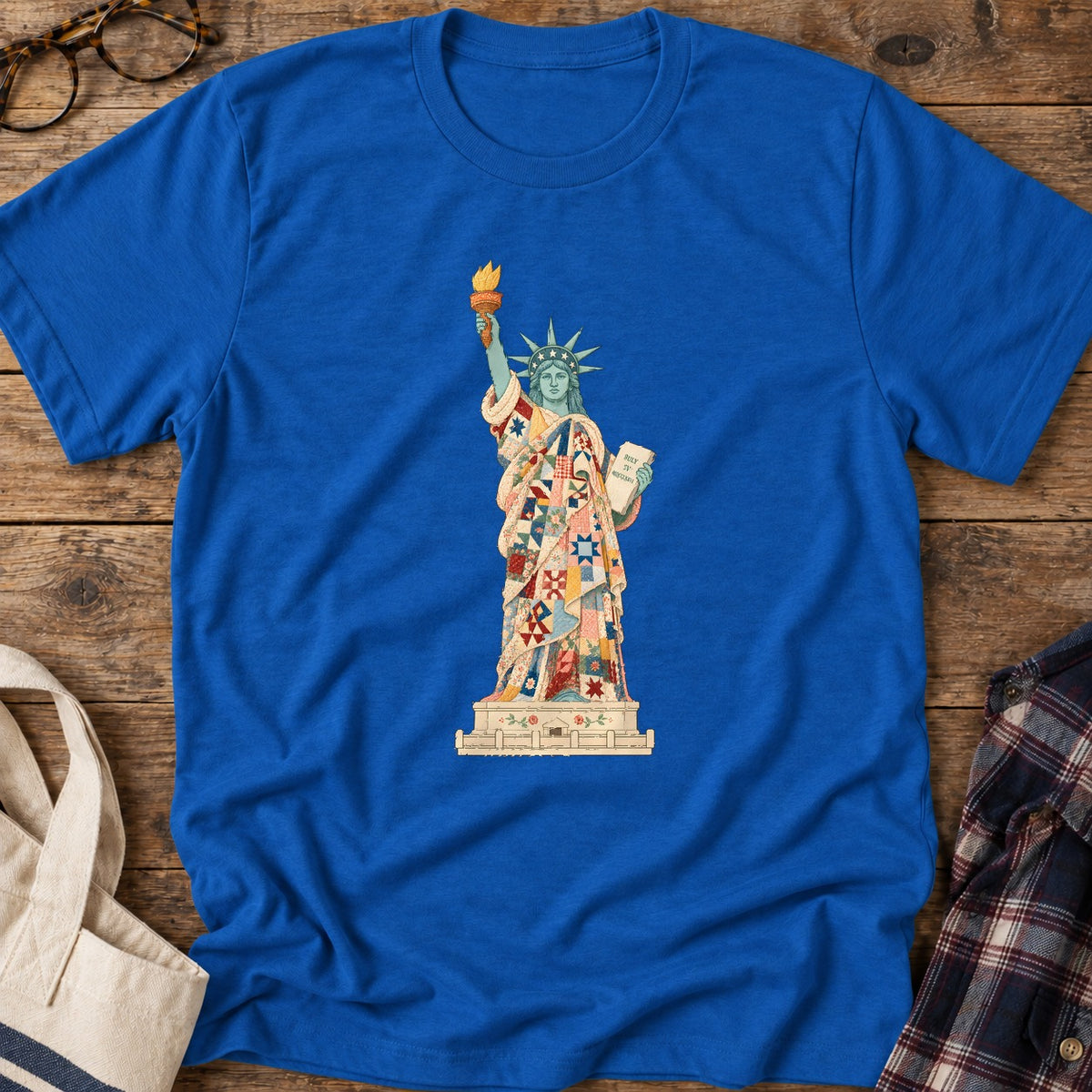 Patchwork Lady Liberty T-Shirt in Royal