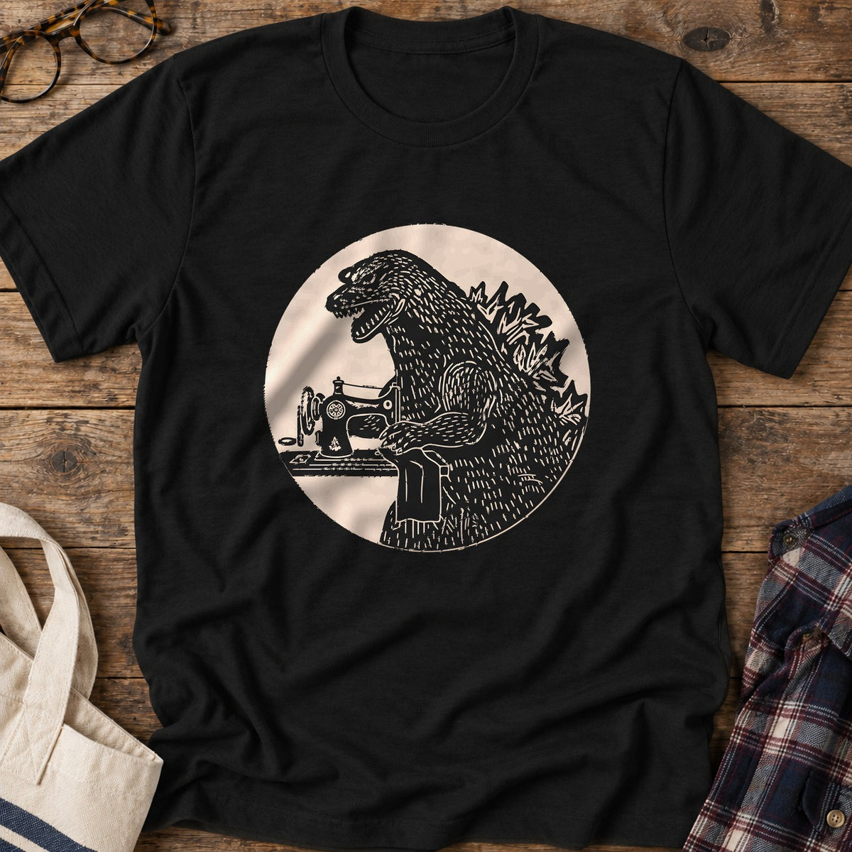 Quilting Dinosaur T-Shirt in Black