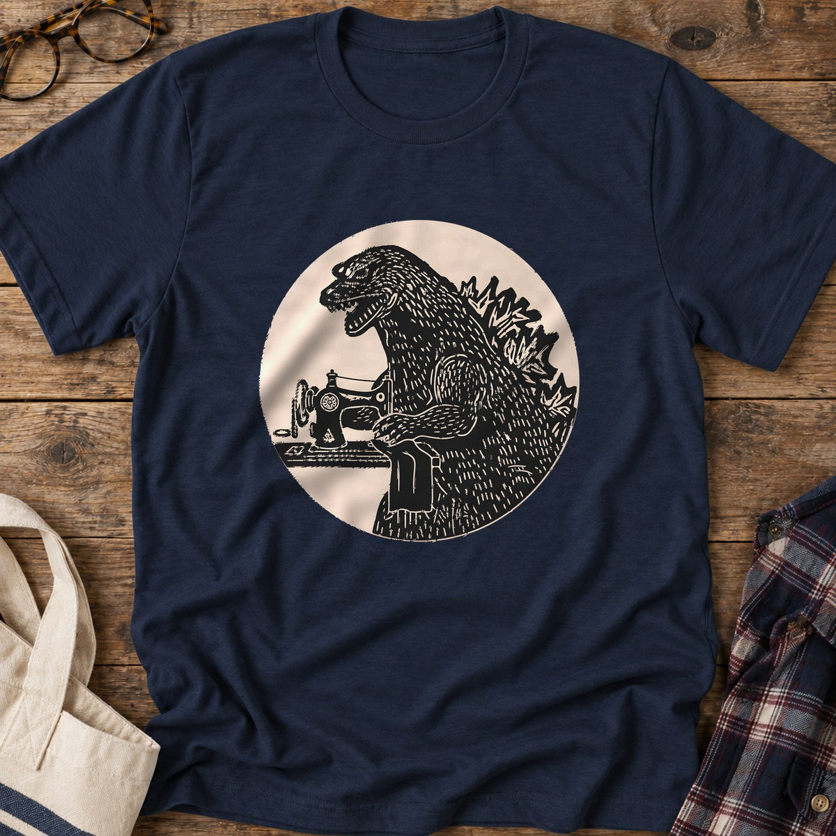 Quilting Dinosaur T-Shirt in Navy