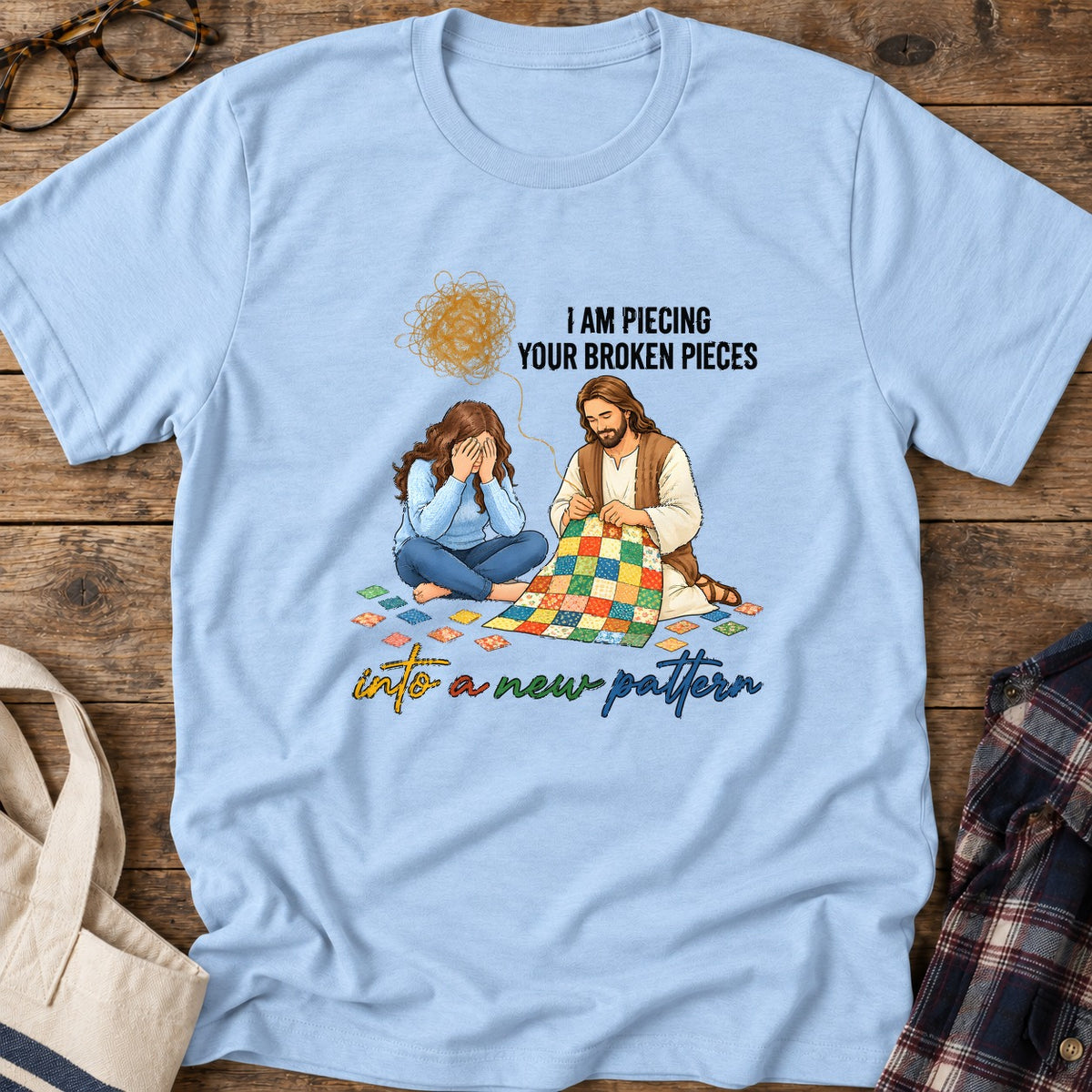 Piecing Broken Pieces T-Shirt in Light Blue