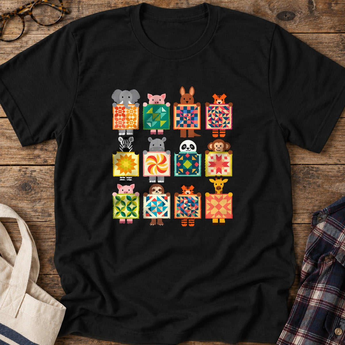 Woodland Patchwork Crew T-Shirt in Black