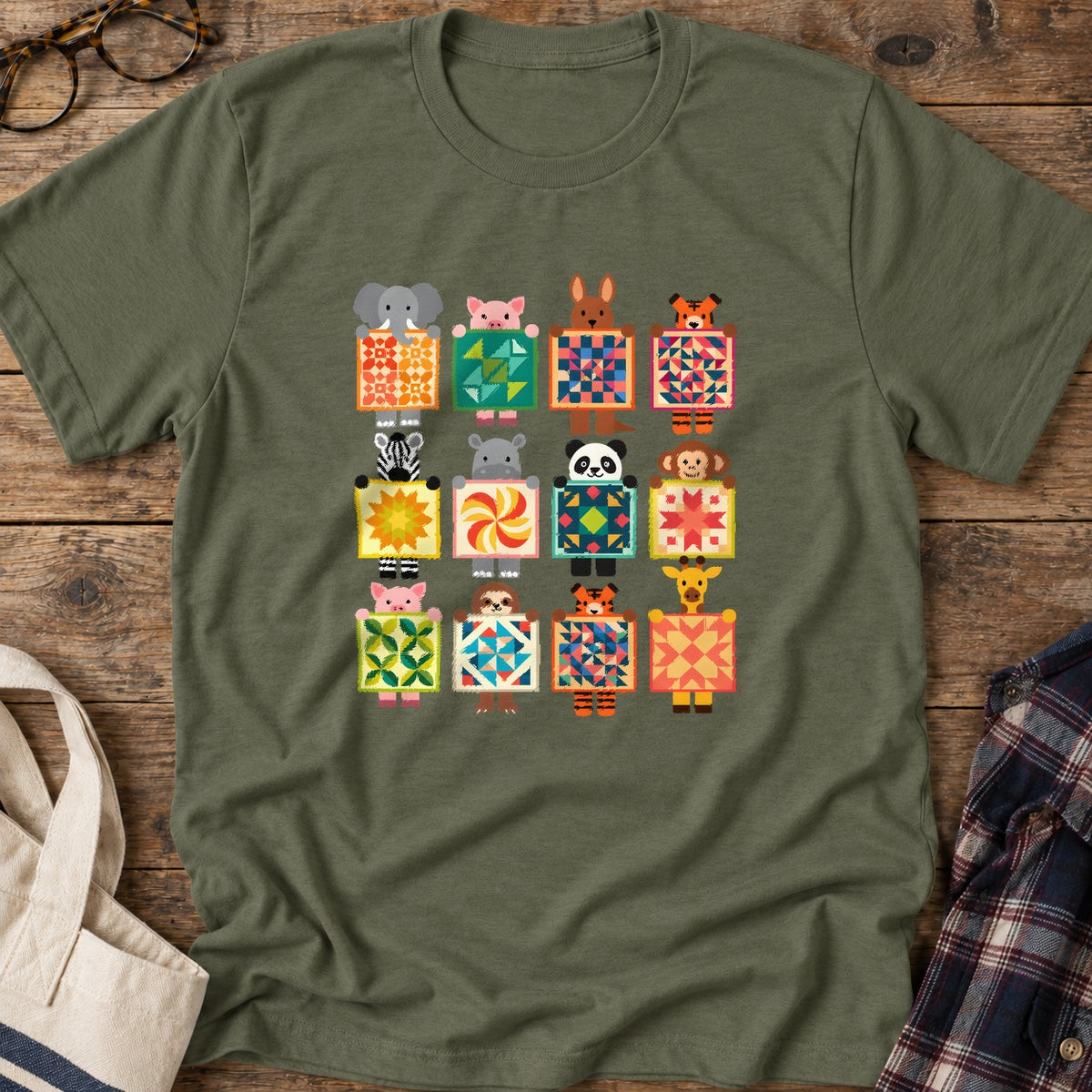 Woodland Patchwork Crew T-Shirt in Military Green