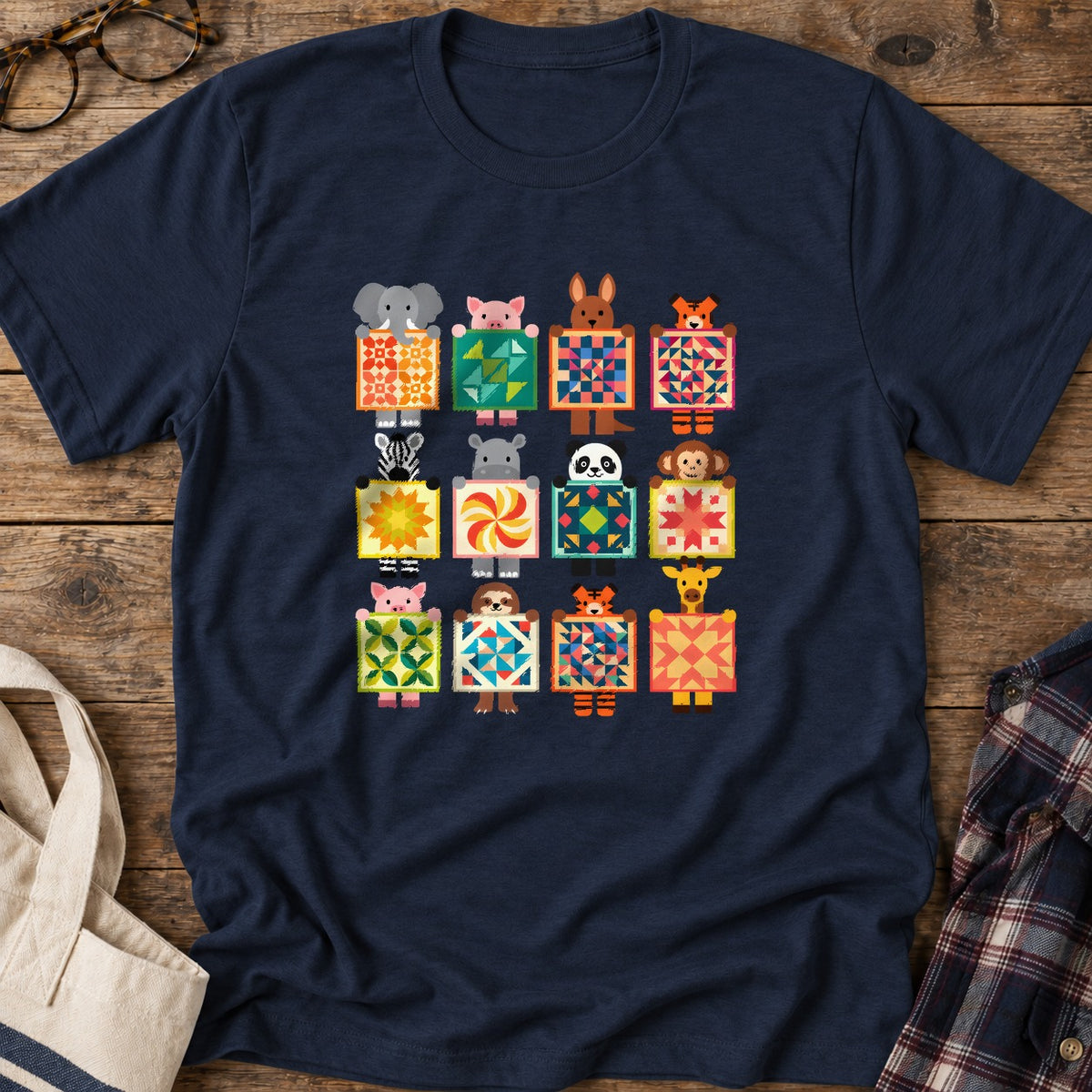 Woodland Patchwork Crew T-Shirt in Navy