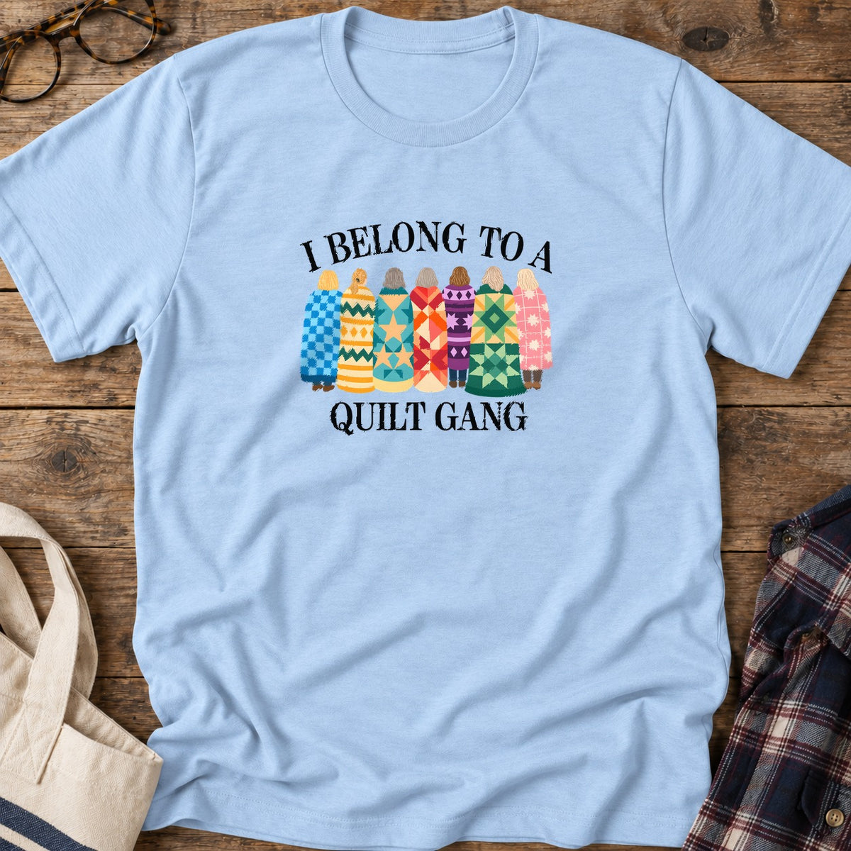 Quilt Gang T-Shirt in Light Blue